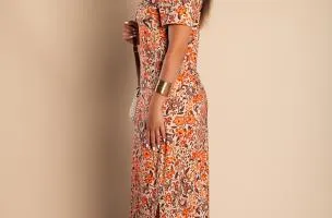 Maxi abito con stampa floreale, arancione