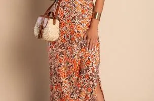 Maxi abito con stampa floreale, arancione