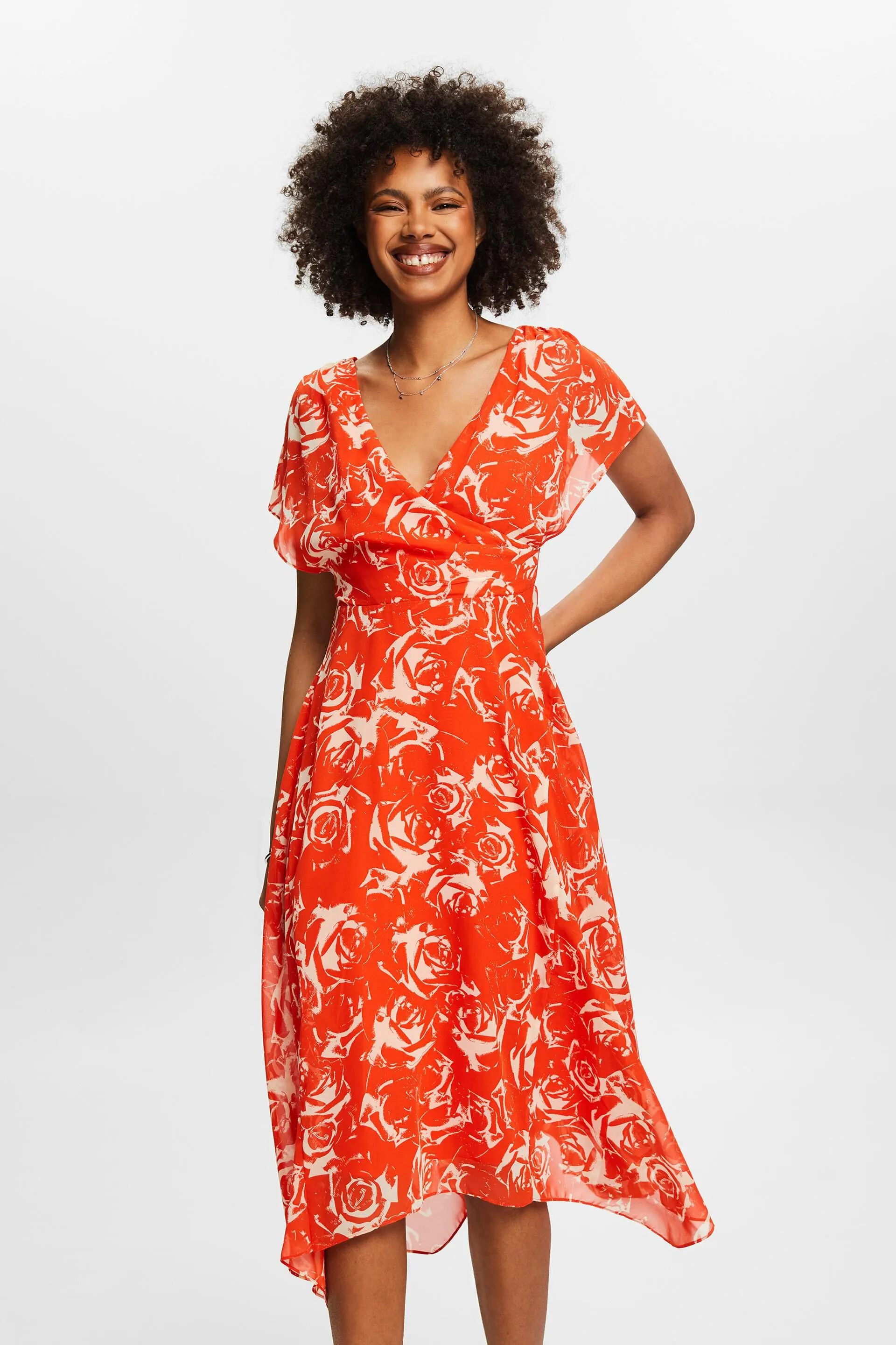 Maxi abito in chiffon con scollo a V stampato