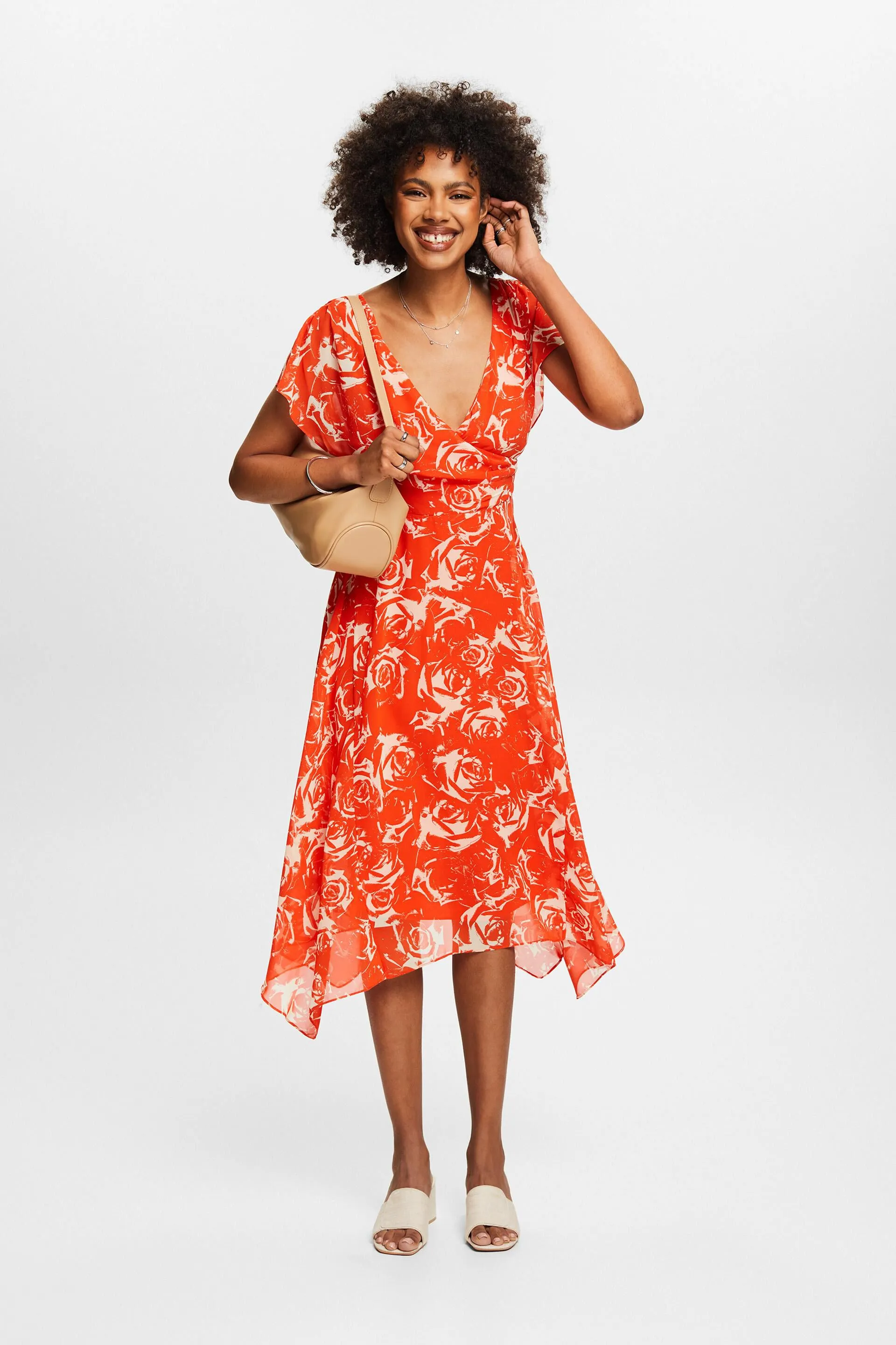 Maxi abito in chiffon con scollo a V stampato