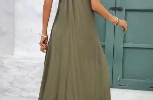 Maxi abito in lino, oliva