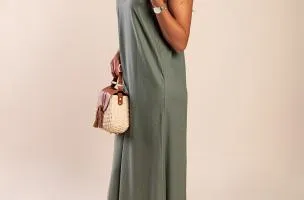 Maxi abito in lino, oliva