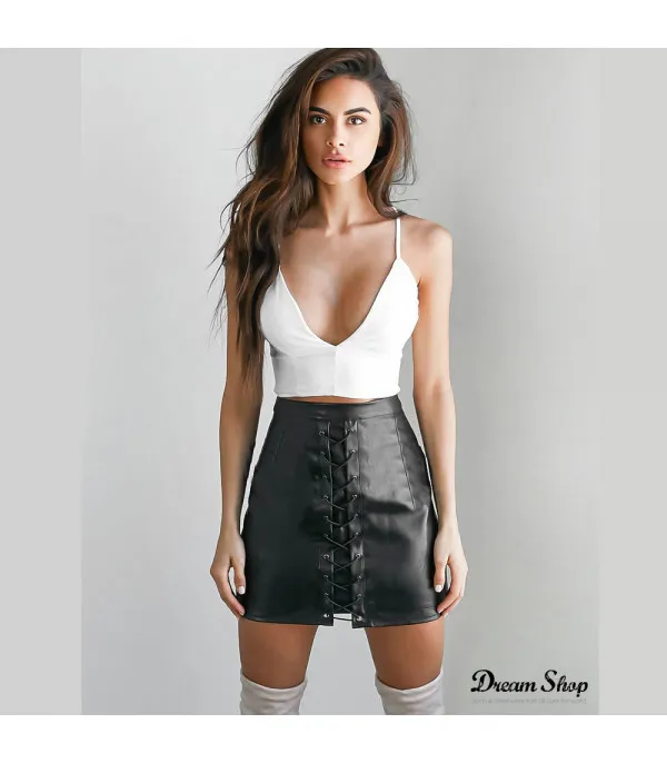 Minigonna ecopelle bondage