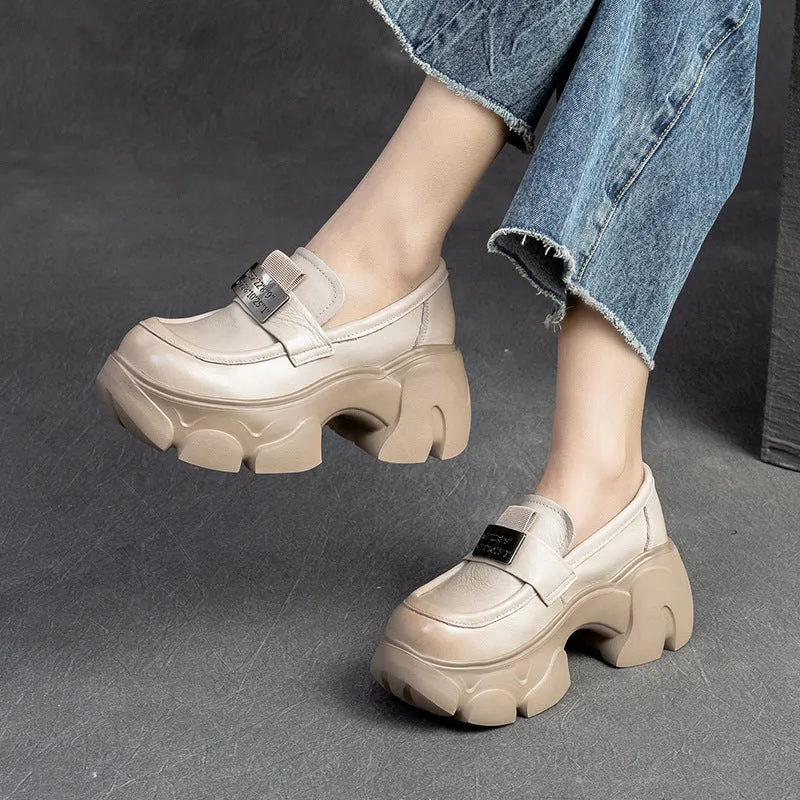 Mocassini con plateau grosso in pelle minimalista da donna