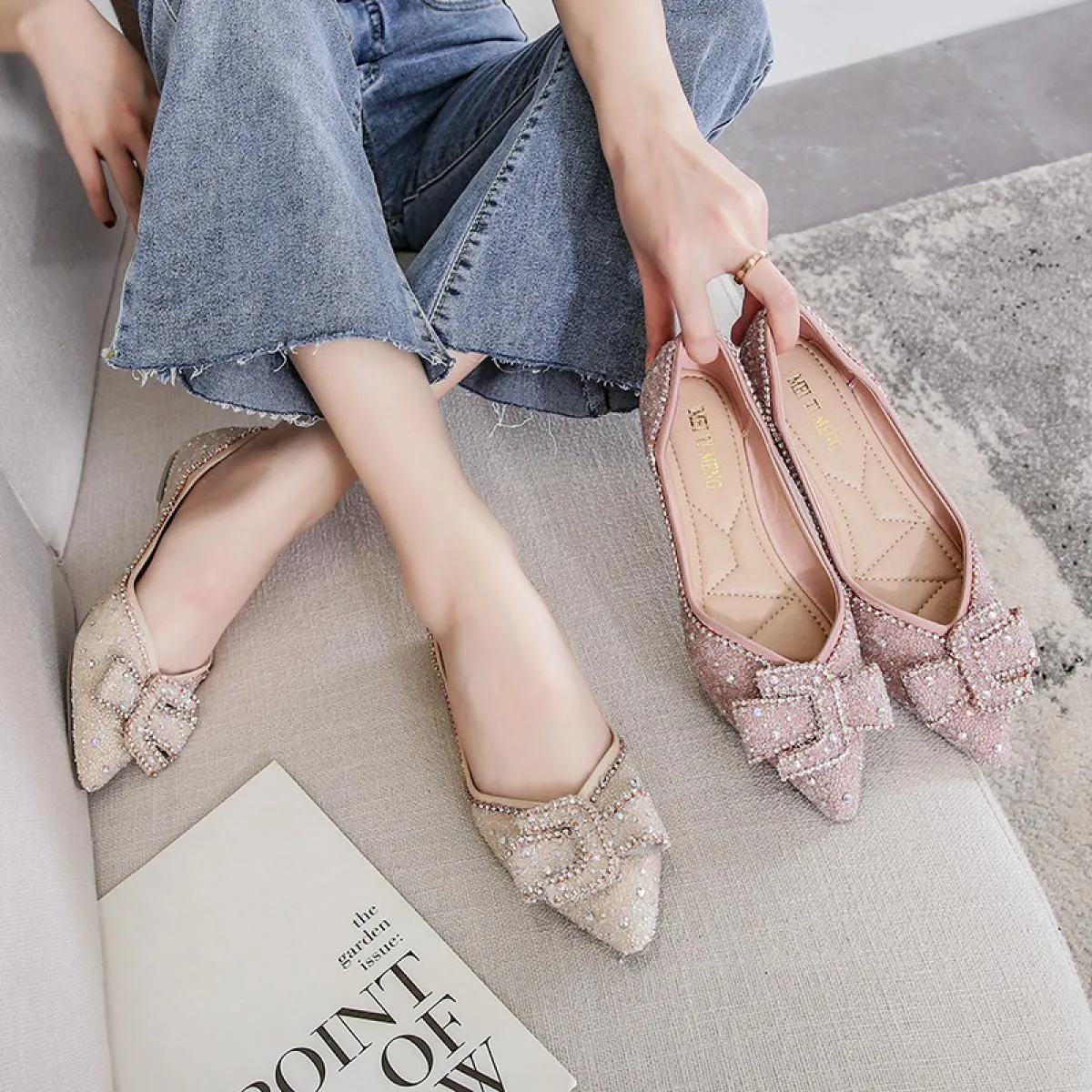 Moda scarpe da barca a punta donna 2022 nuova estate scarpe basse con strass scarpe basse suola morbida scarpe da donna taglie f