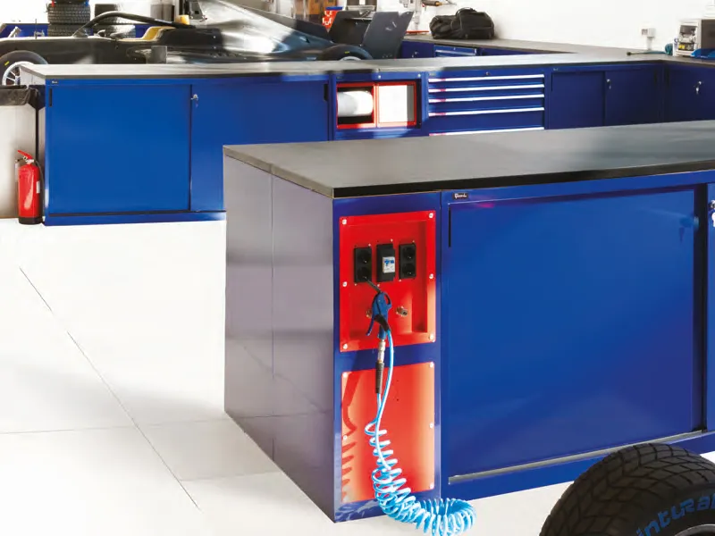 Modulo angolare Fami GARAGE112 con pensile angolare piano acciaio, 744x744x2000mm