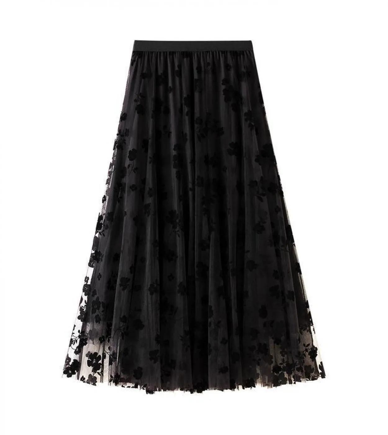 Moukyun Maglia Gonna Floreale Donna Primavera Elegante Caffè Gonna Lunga di Garza Moda A Vita Alta Puff Tutu Gonne Midi Falda