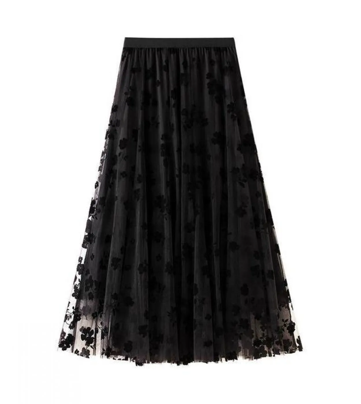 Moukyun Maglia Gonna Floreale Donna Primavera Elegante Caffè Gonna Lunga di Garza Moda A Vita Alta Puff Tutu Gonne Midi Falda