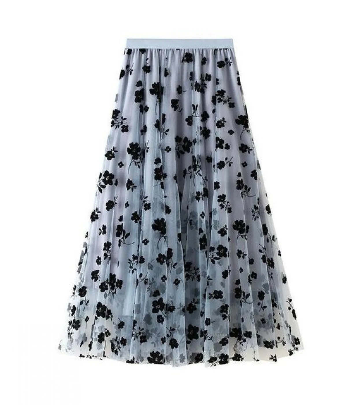 Moukyun Maglia Gonna Floreale Donna Primavera Elegante Caffè Gonna Lunga di Garza Moda A Vita Alta Puff Tutu Gonne Midi Falda