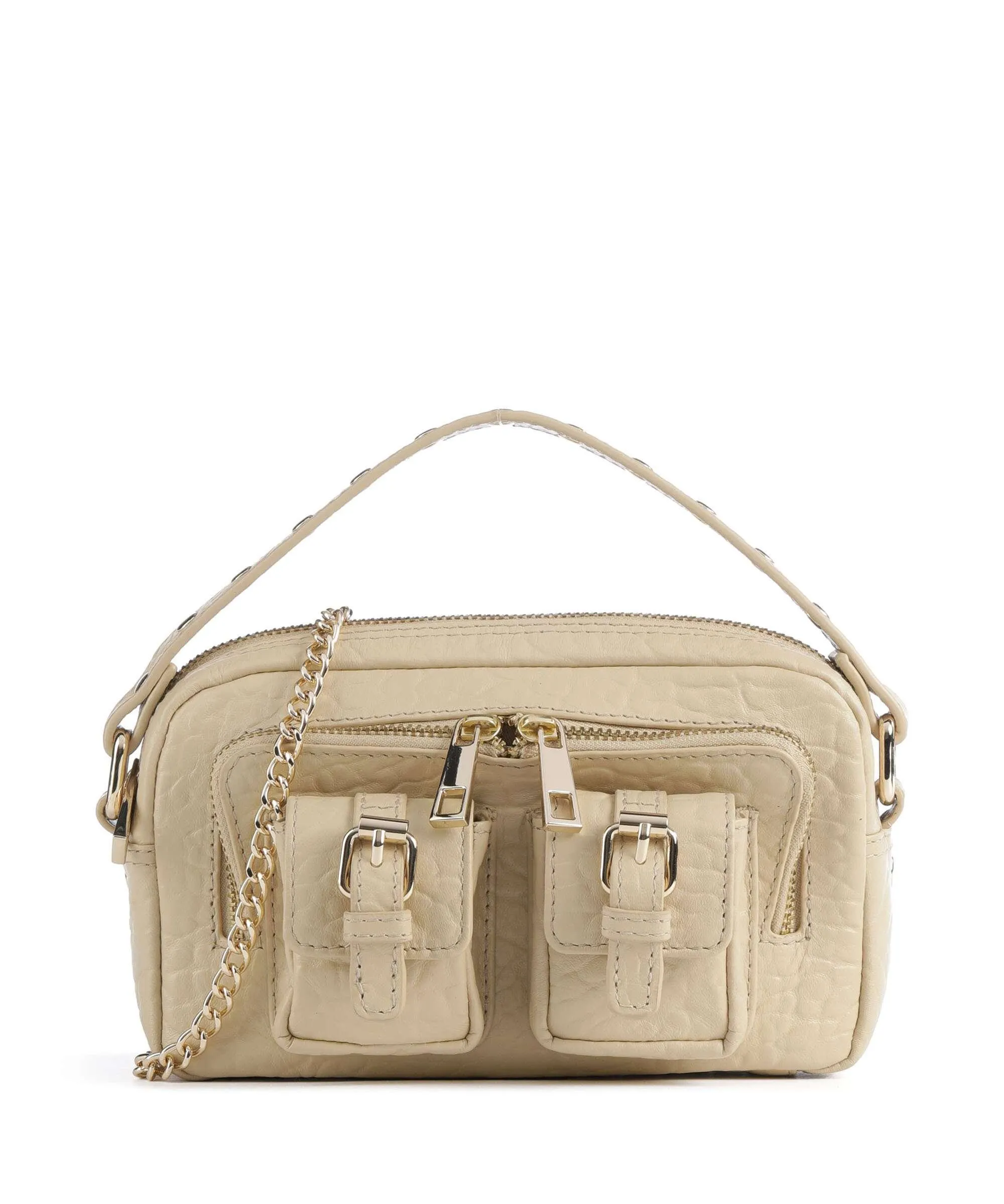  Núnoo New Zealand Helena Buckle Borsa a tracolla pelle in rilievo beige  