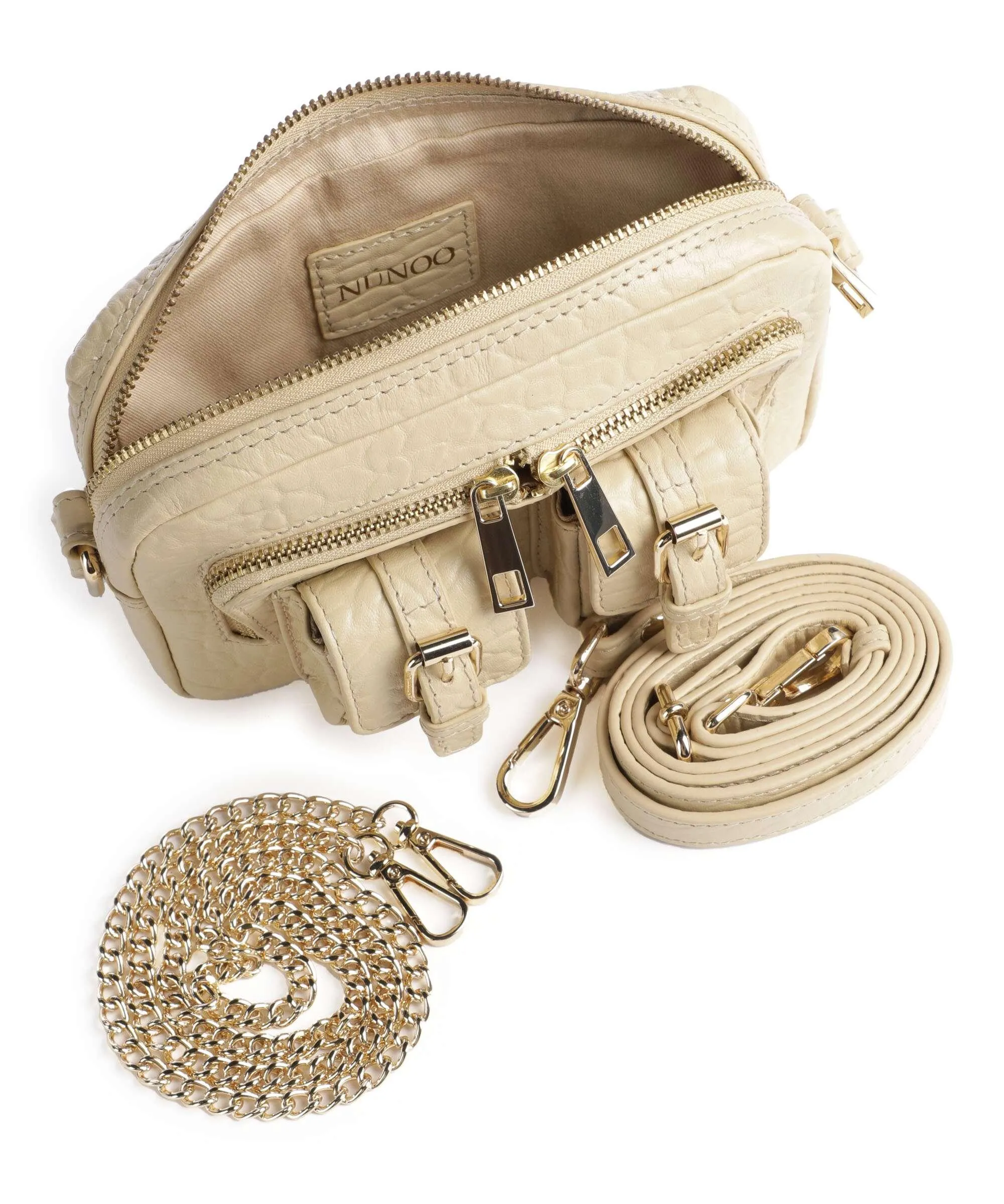  Núnoo New Zealand Helena Buckle Borsa a tracolla pelle in rilievo beige  