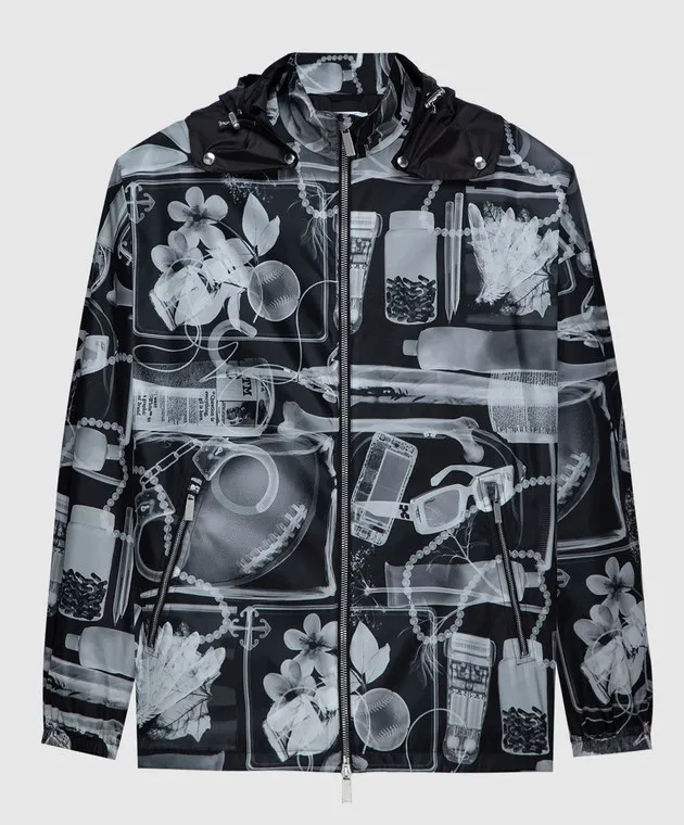 Off-White Giacca a vento nera con stampa a forma di radiografia OMEB048S24FAB001