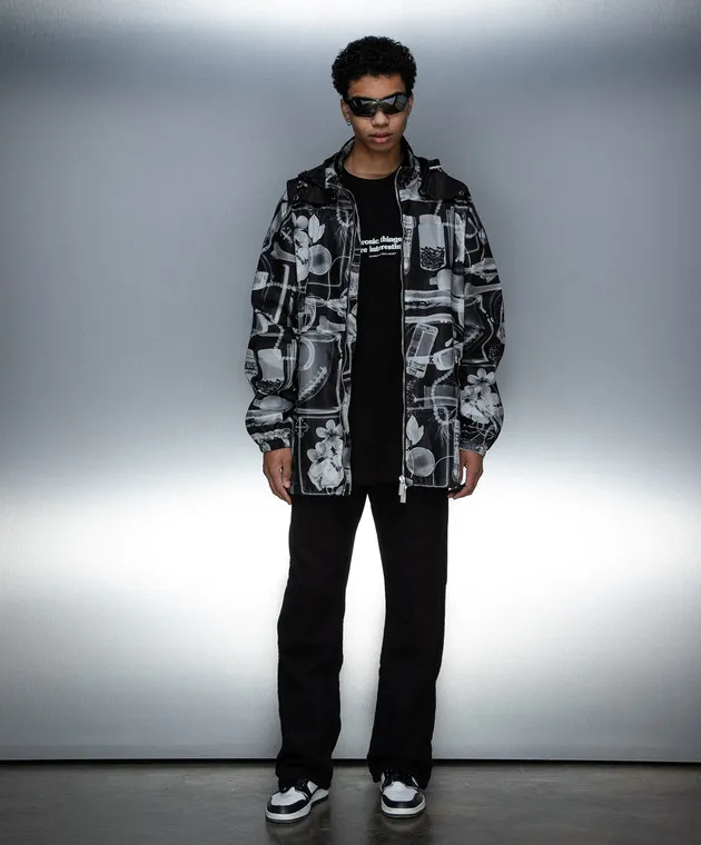 Off-White Giacca a vento nera con stampa a forma di radiografia OMEB048S24FAB001