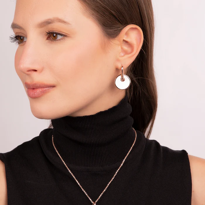 Orecchini Cerchio con Pietra Piatta Rosè Donna Bronzallure