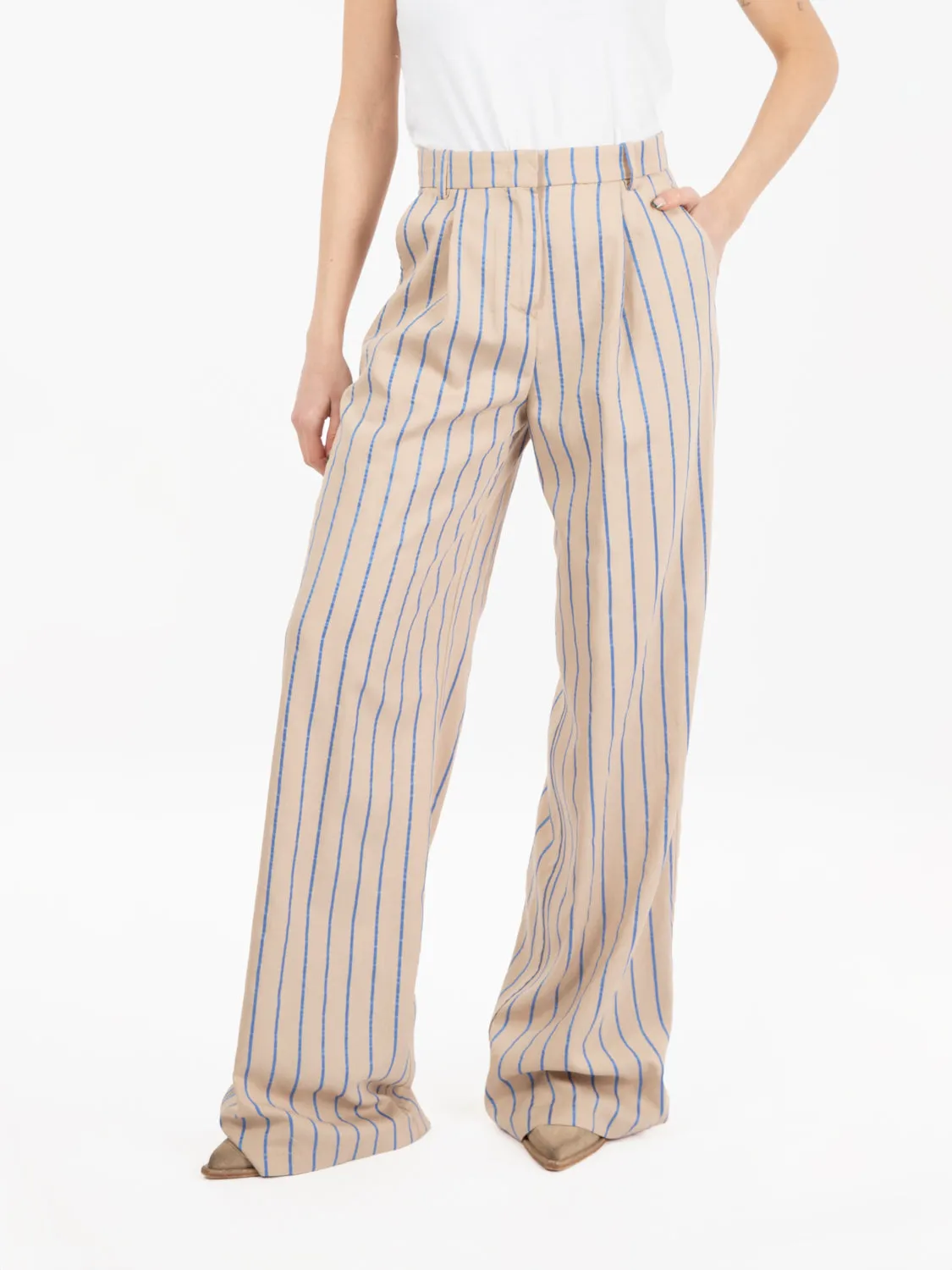 Pantaloni a righe beige / blu