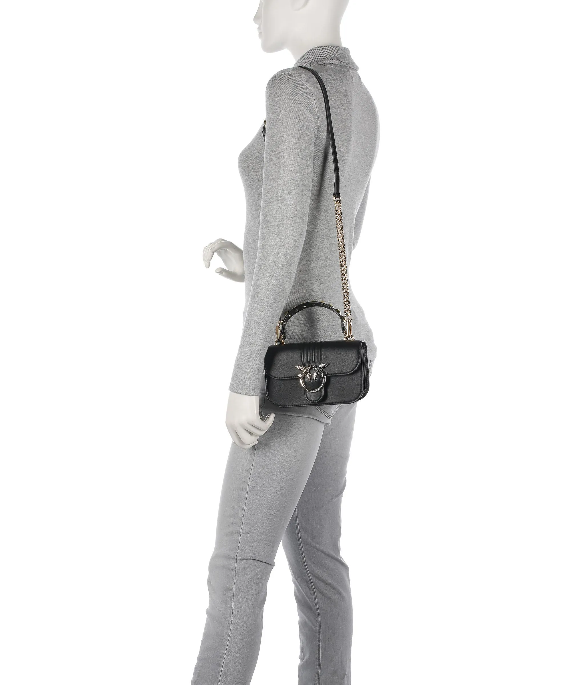  Pinko Love Bell Mini Borsa a tracolla pelle a grana fine nero  