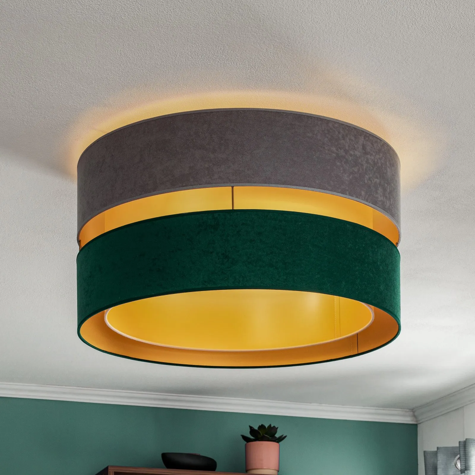 Plafoniera Golden Duo Ø60cm grigio/verde scuro/oro