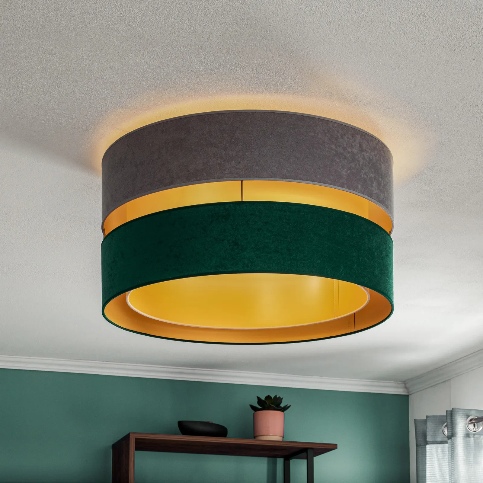 Plafoniera Golden Duo Ø60cm grigio/verde scuro/oro