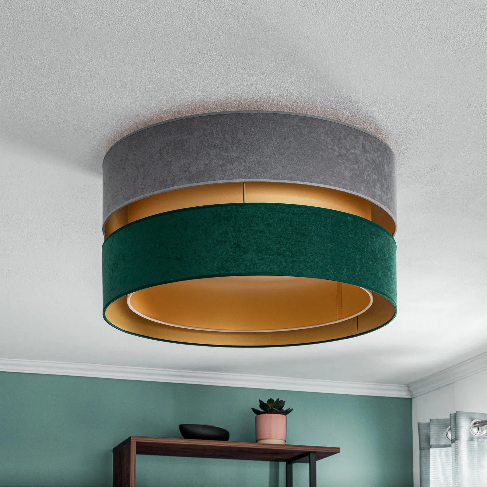 Plafoniera Golden Duo Ø60cm grigio/verde scuro/oro