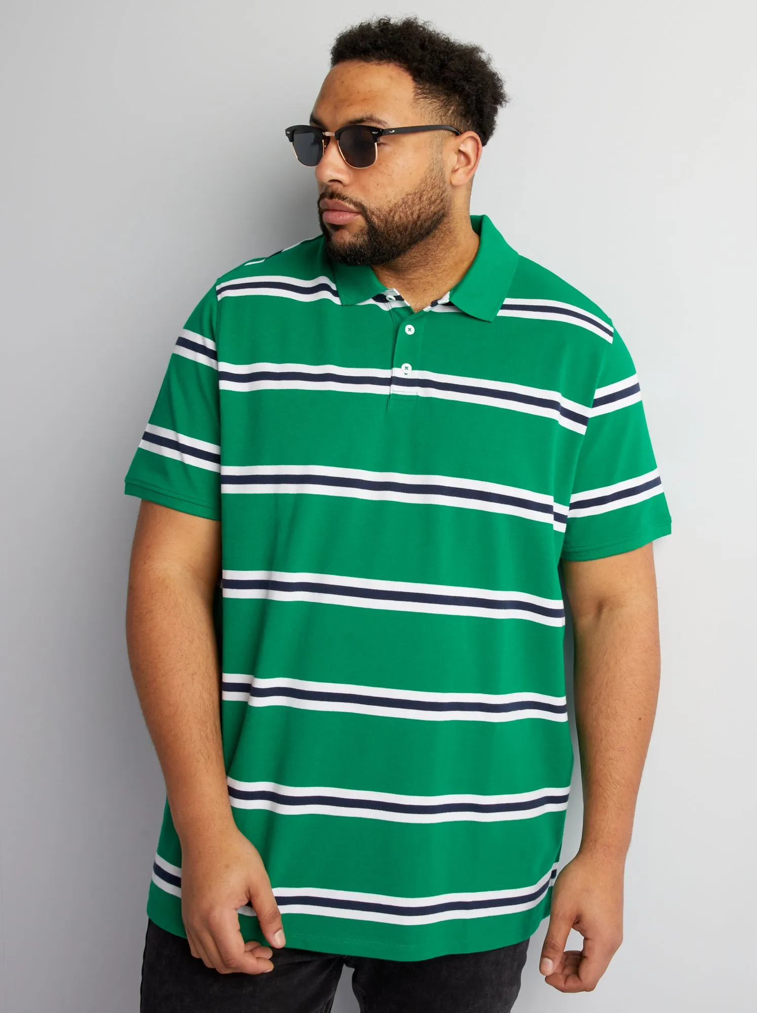 Polo in cotone a righe - VERDE