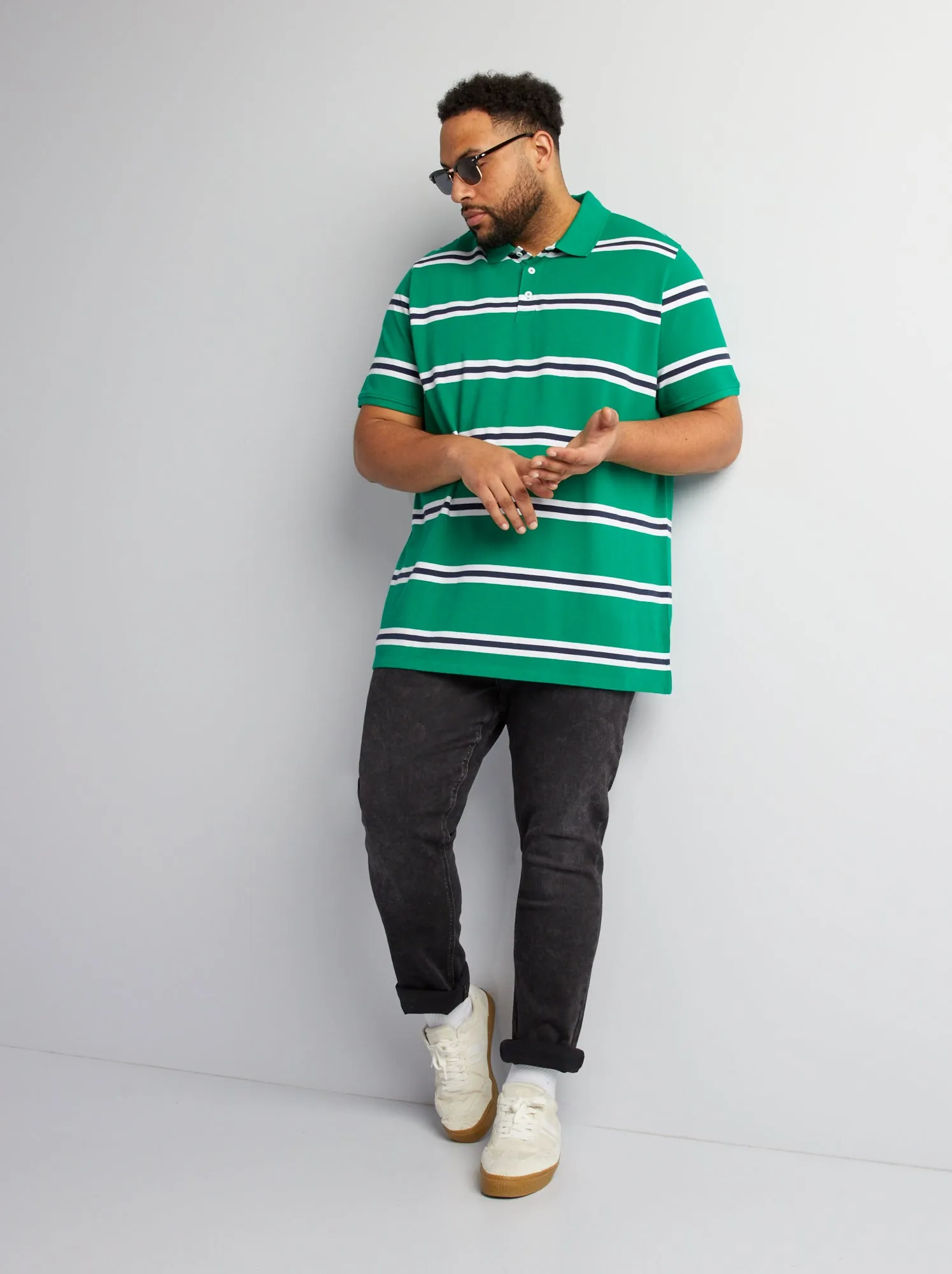 Polo in cotone a righe - VERDE