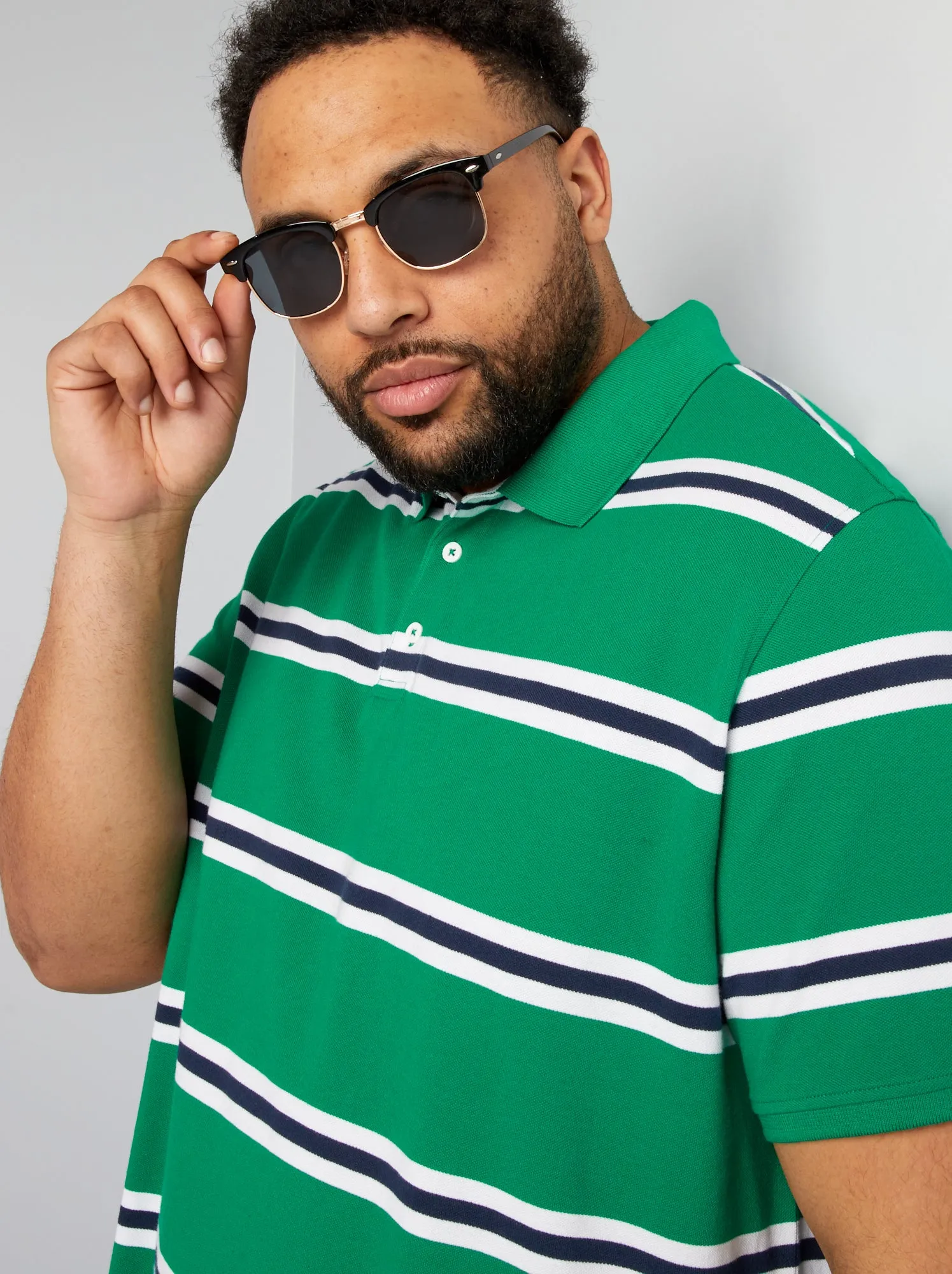 Polo in cotone a righe - VERDE