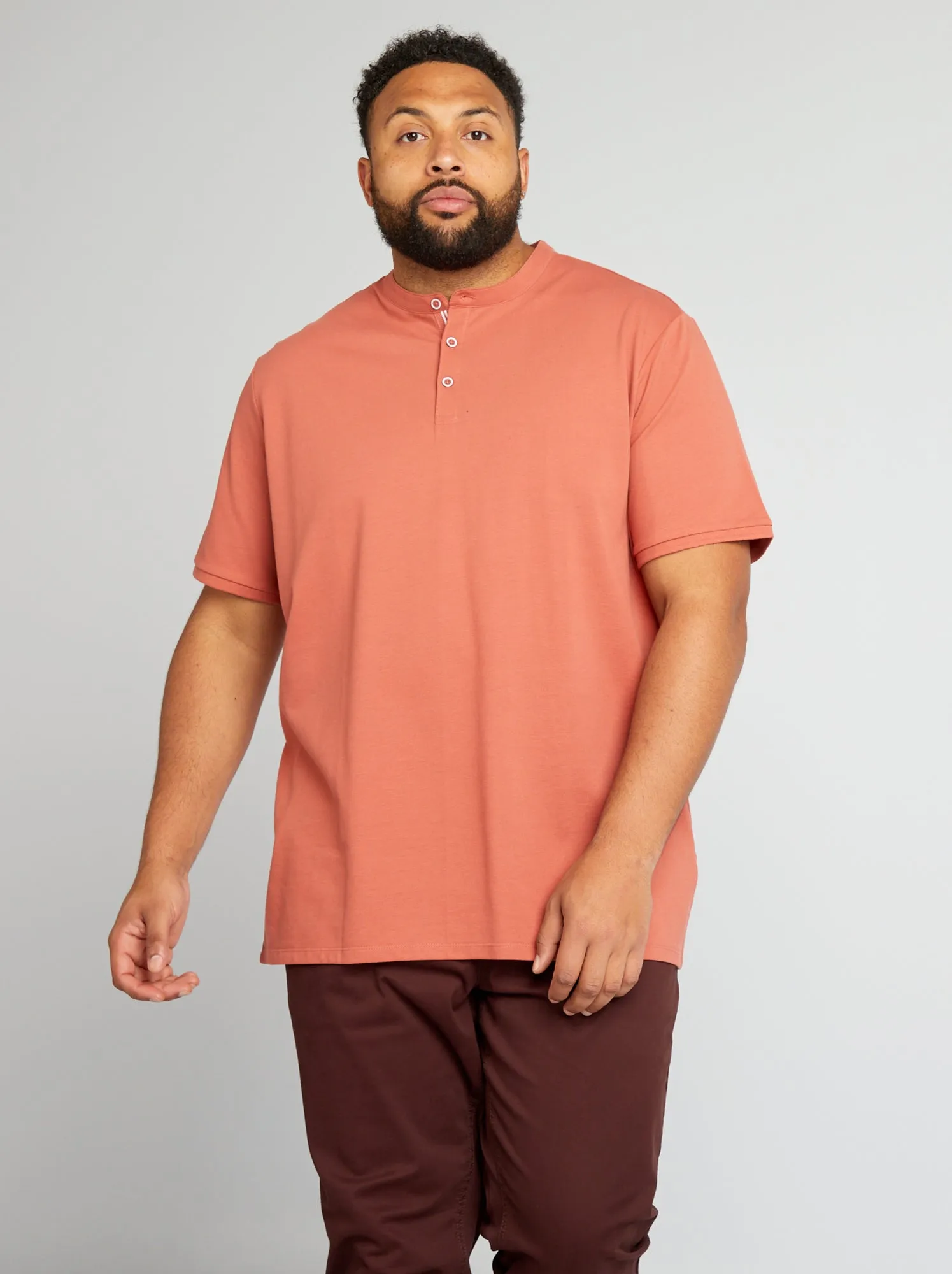 Polo in piqué di cotone collo alla coreana - ROSSO