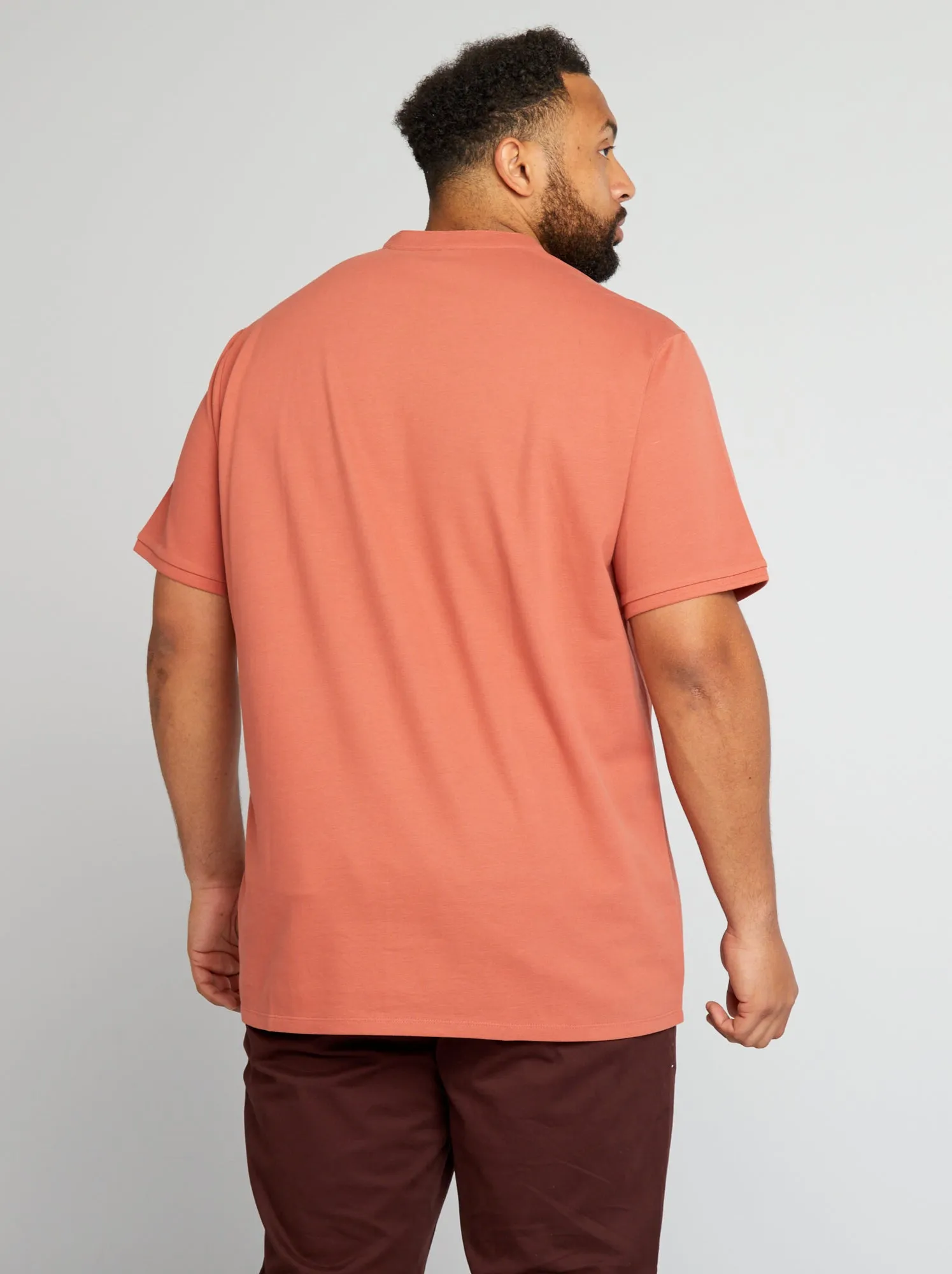 Polo in piqué di cotone collo alla coreana - ROSSO