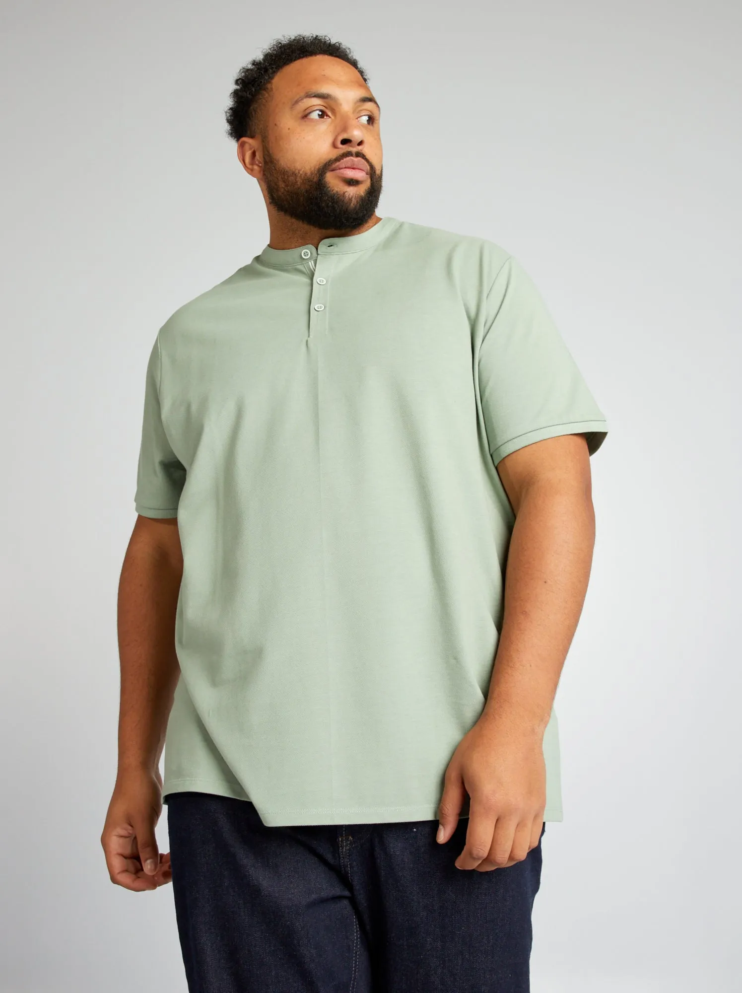 Polo in piqué di cotone collo alla coreana - VERDE