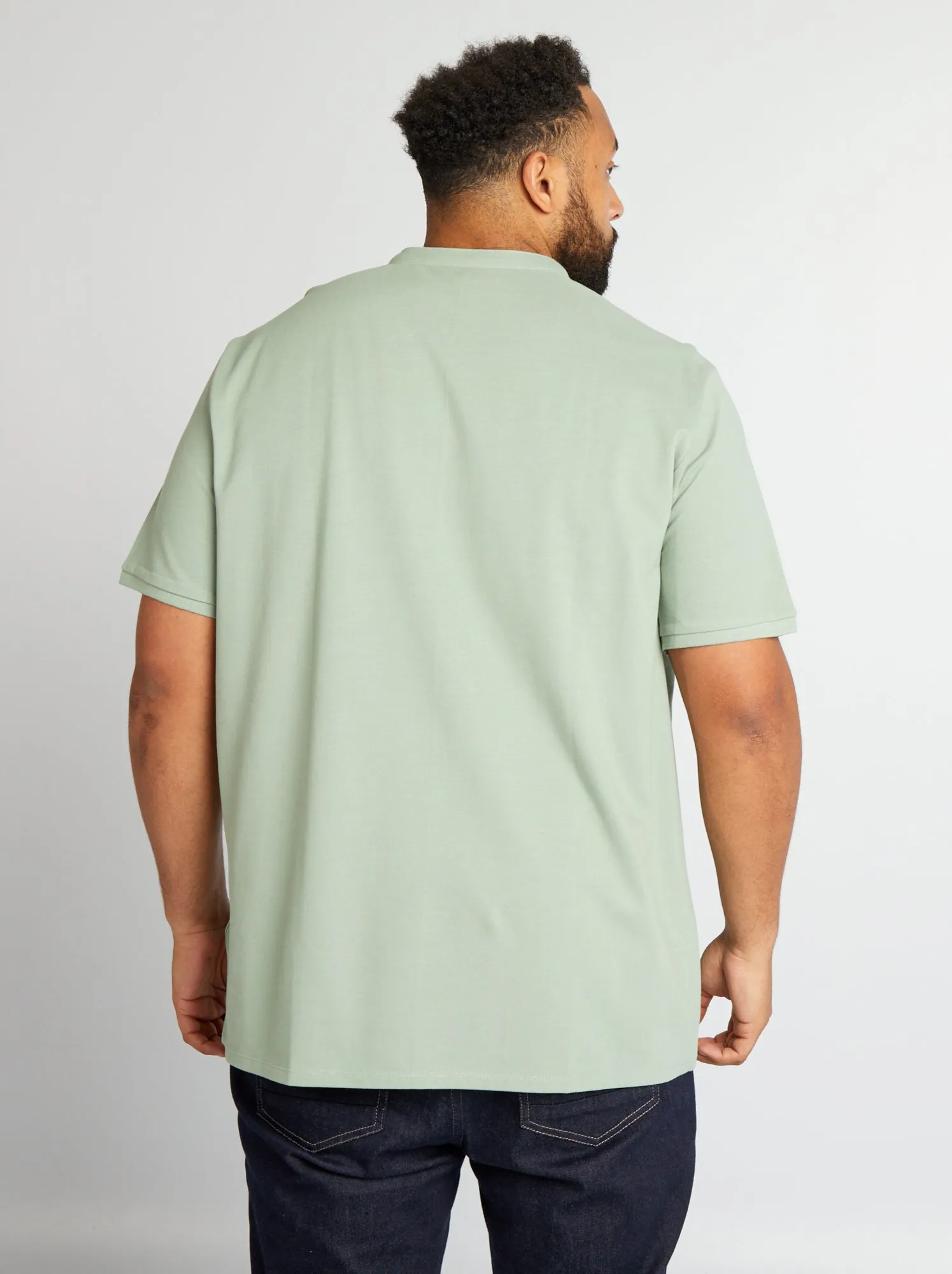 Polo in piqué di cotone collo alla coreana - VERDE