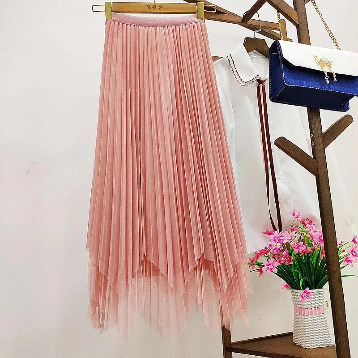 Primavera Estate Irregolare A Vita Alta Pannello Esterno di Tulle Delle Donne 2022 di Nuovo Modo Midi Maglia Lunga Gonna a Piegh