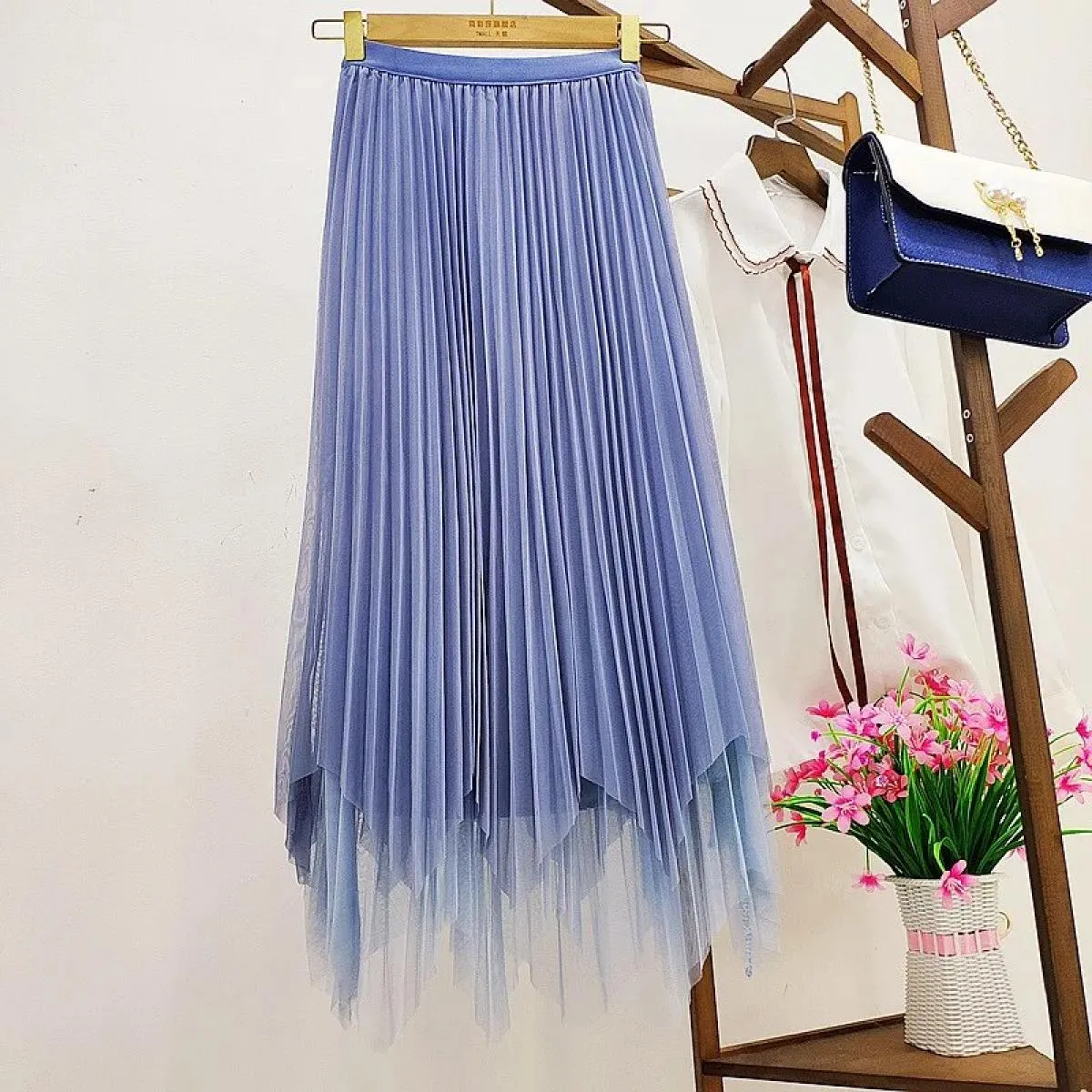 Primavera Estate Irregolare A Vita Alta Pannello Esterno di Tulle Delle Donne 2022 di Nuovo Modo Midi Maglia Lunga Gonna a Piegh