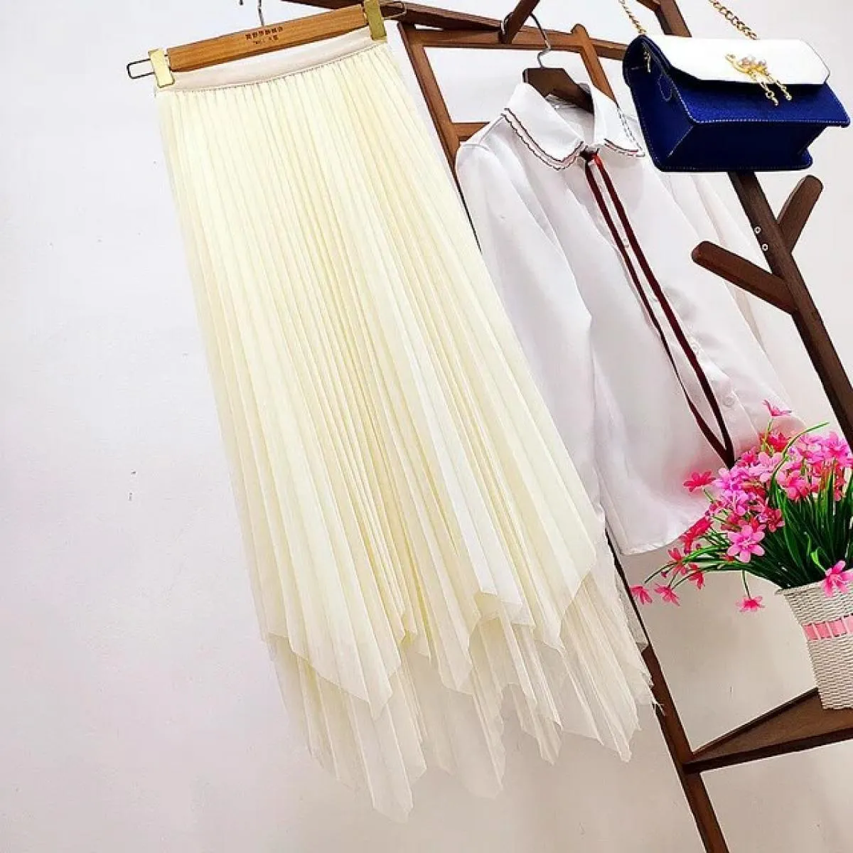 Primavera Estate Irregolare A Vita Alta Pannello Esterno di Tulle Delle Donne 2022 di Nuovo Modo Midi Maglia Lunga Gonna a Piegh