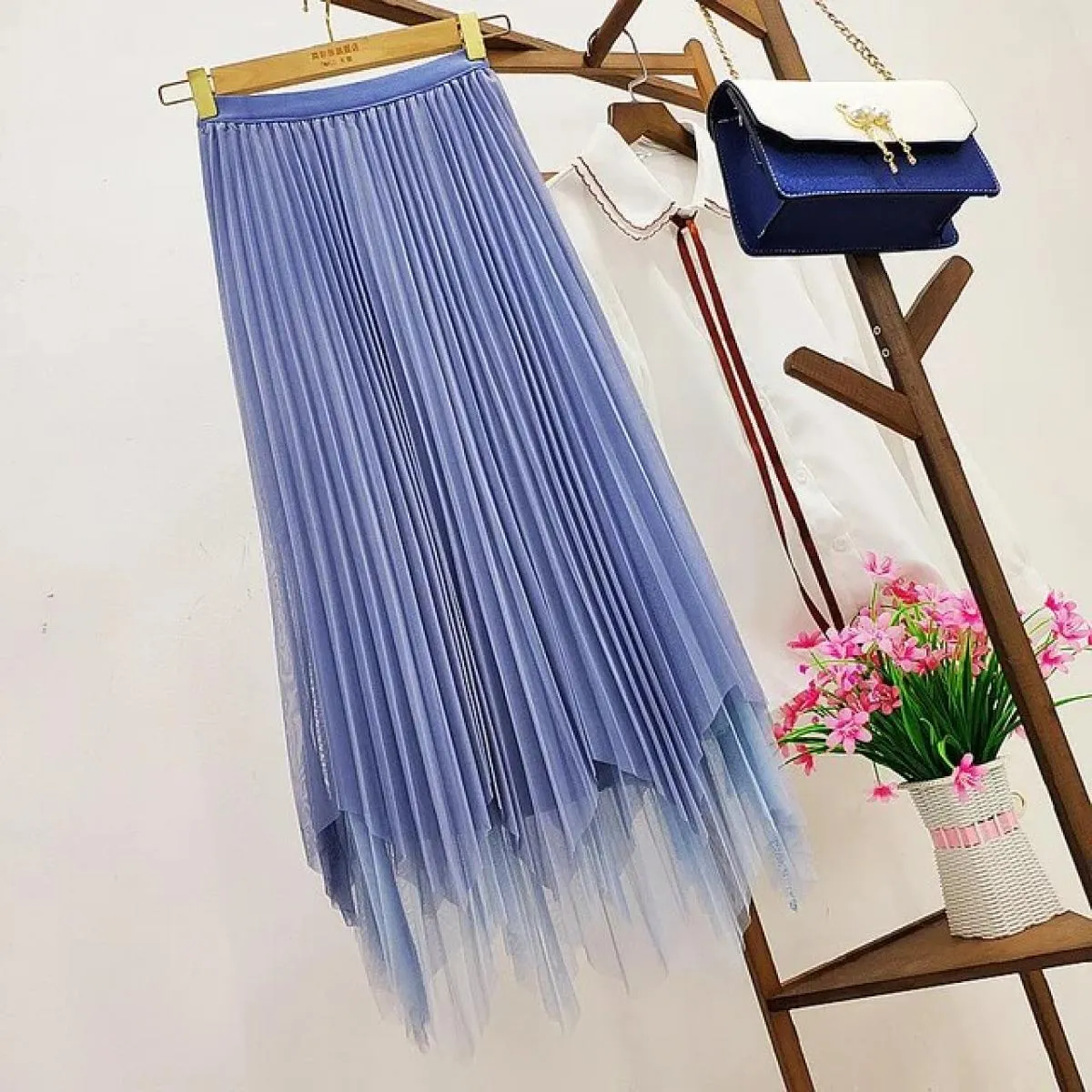 Primavera Estate Irregolare A Vita Alta Pannello Esterno di Tulle Delle Donne 2022 di Nuovo Modo Midi Maglia Lunga Gonna a Piegh