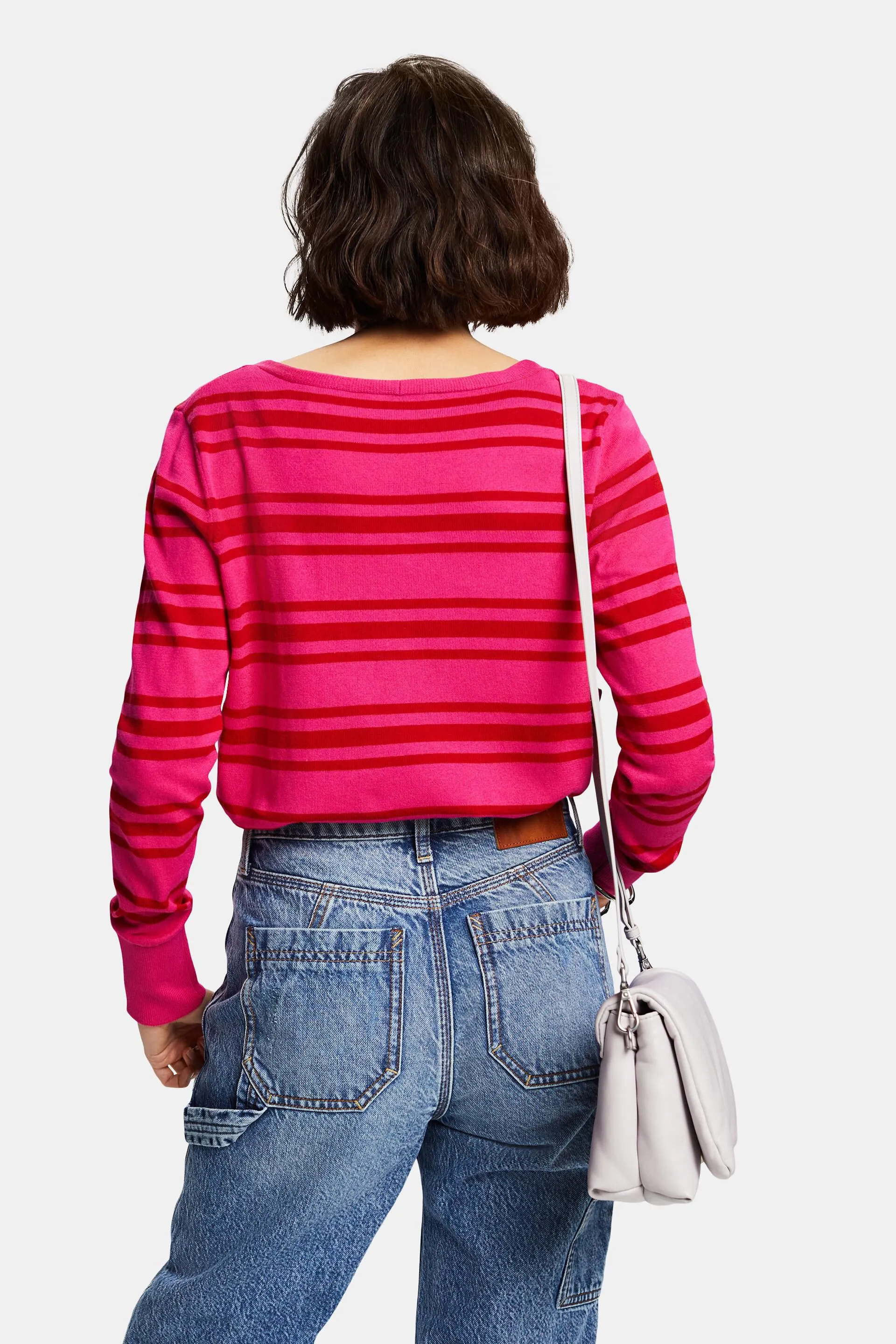 Pullover con scollo a V in cotone a righe