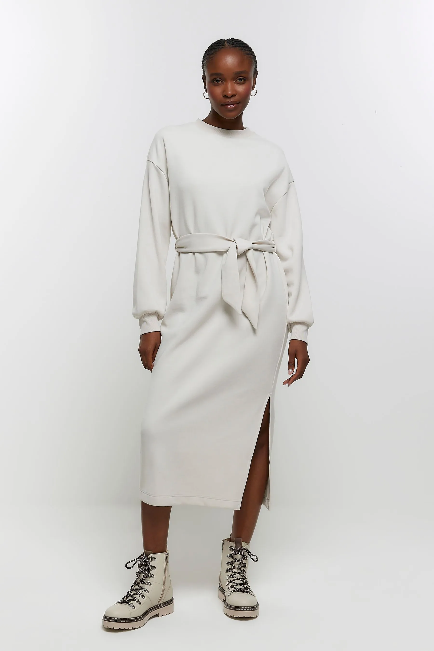 River Island - Abito midi felpato con allacciatura