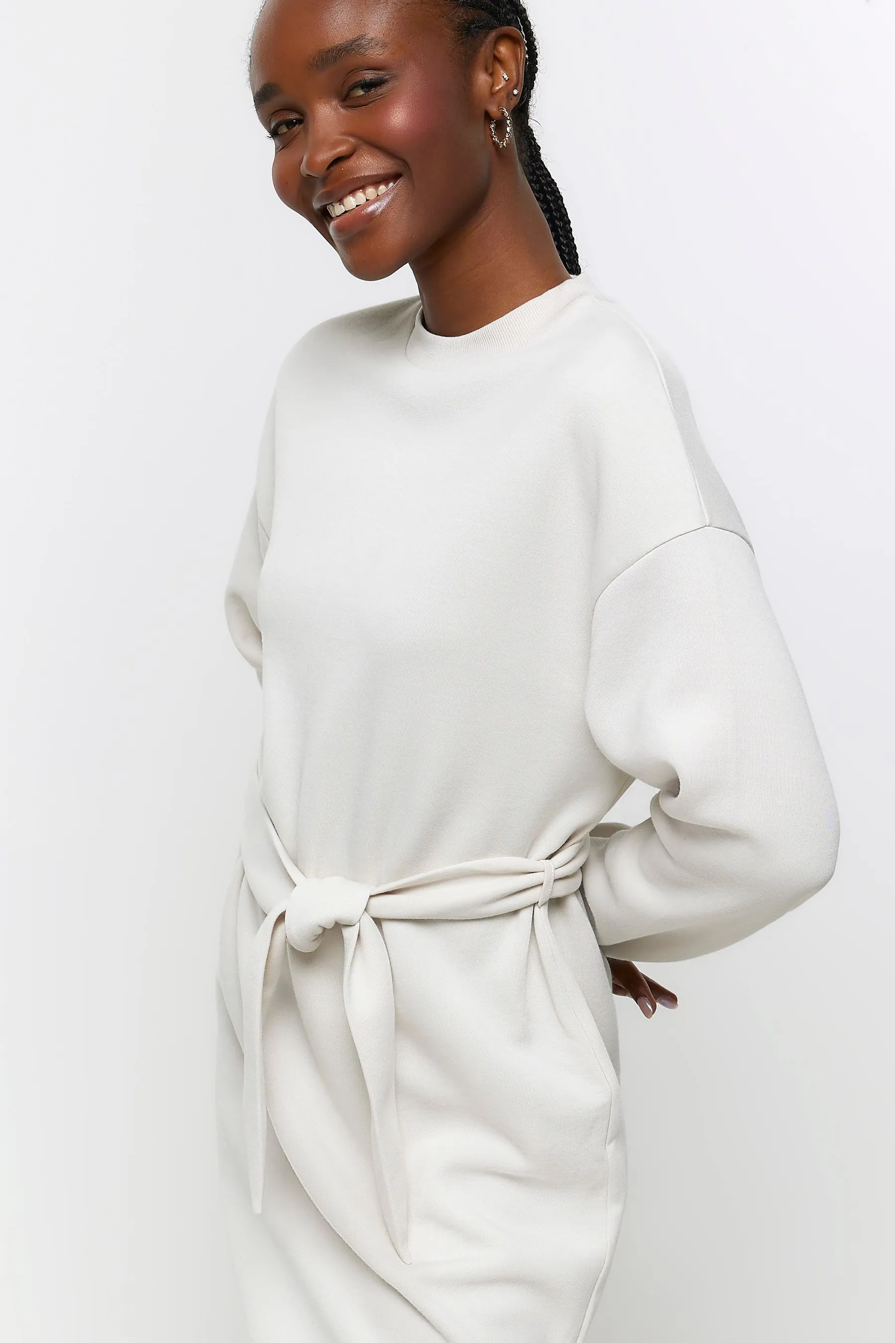 River Island - Abito midi felpato con allacciatura