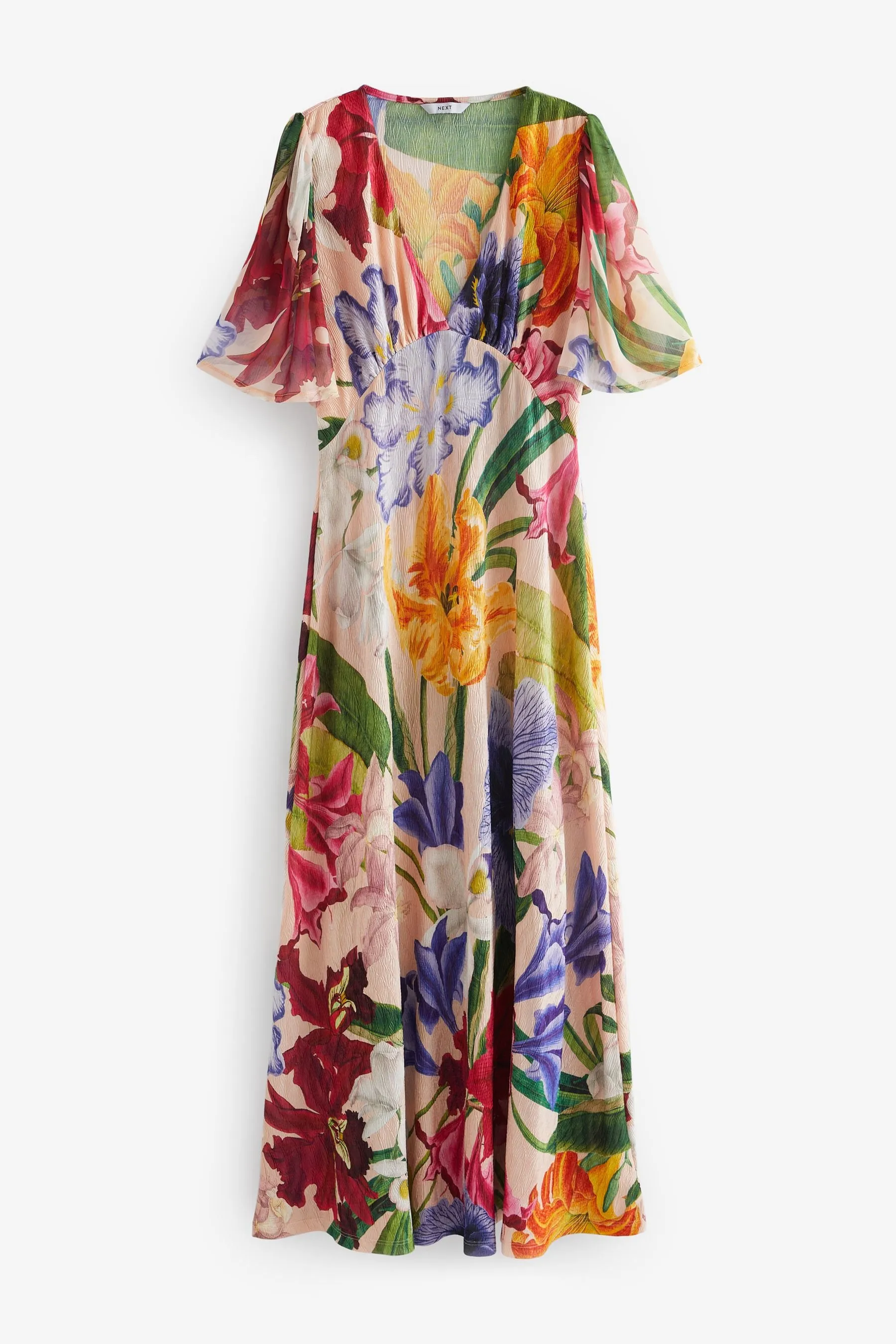 Rosa pastello a fiori  - Kew Collection - Manica corta - Abito maxi con scollo a V
