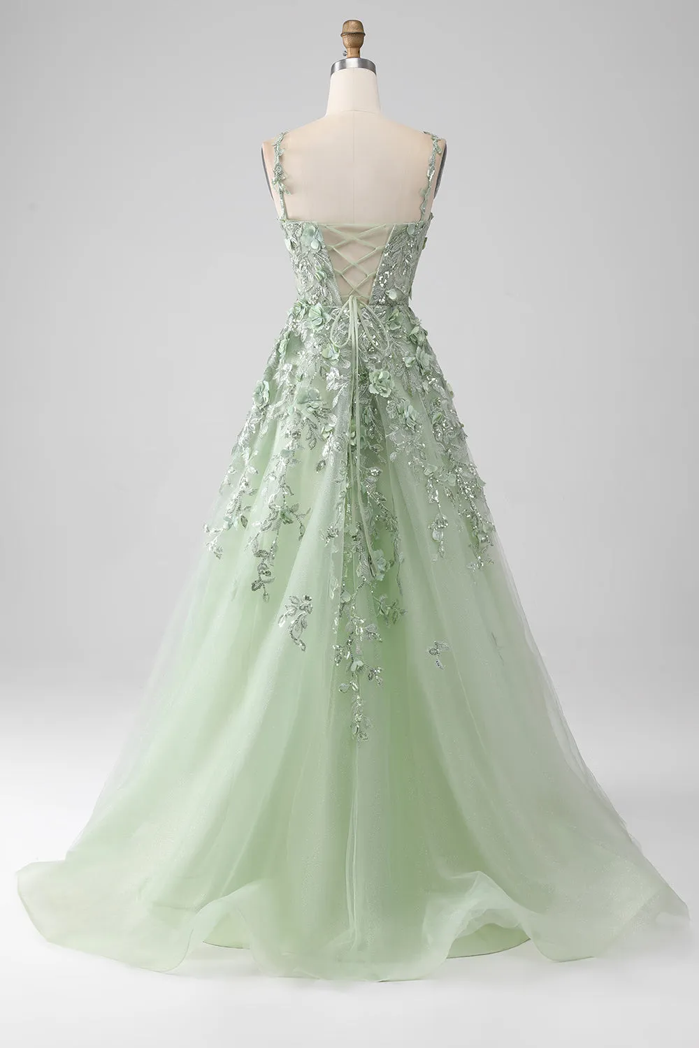 Sage A-Line Maniche staccabili lungo Corsetto Abito da ballo con fiori