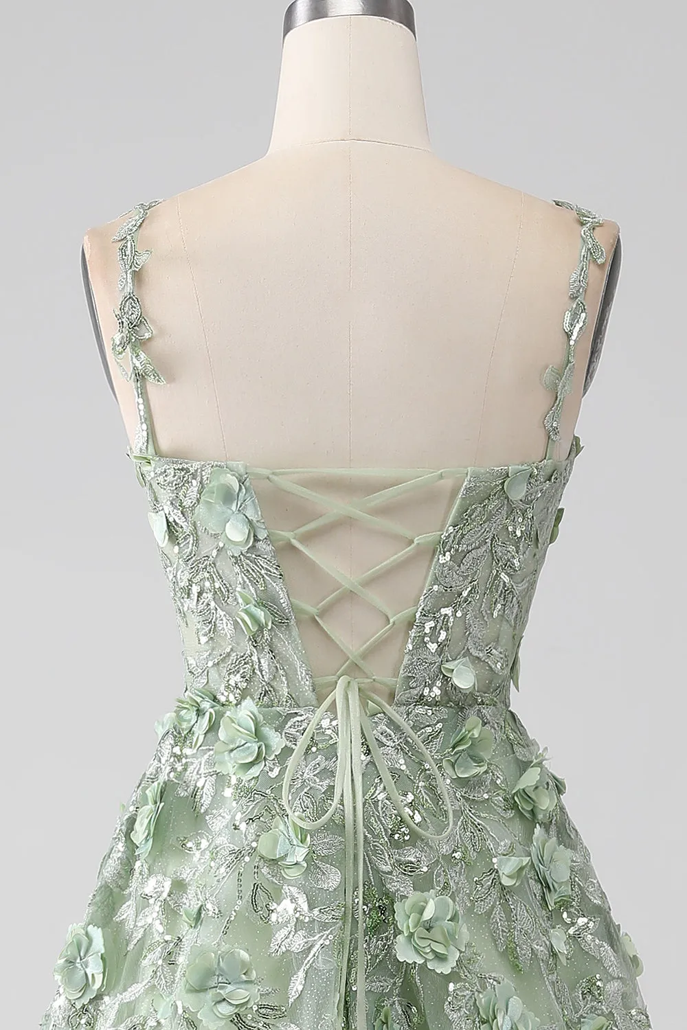 Sage A-Line Maniche staccabili lungo Corsetto Abito da ballo con fiori