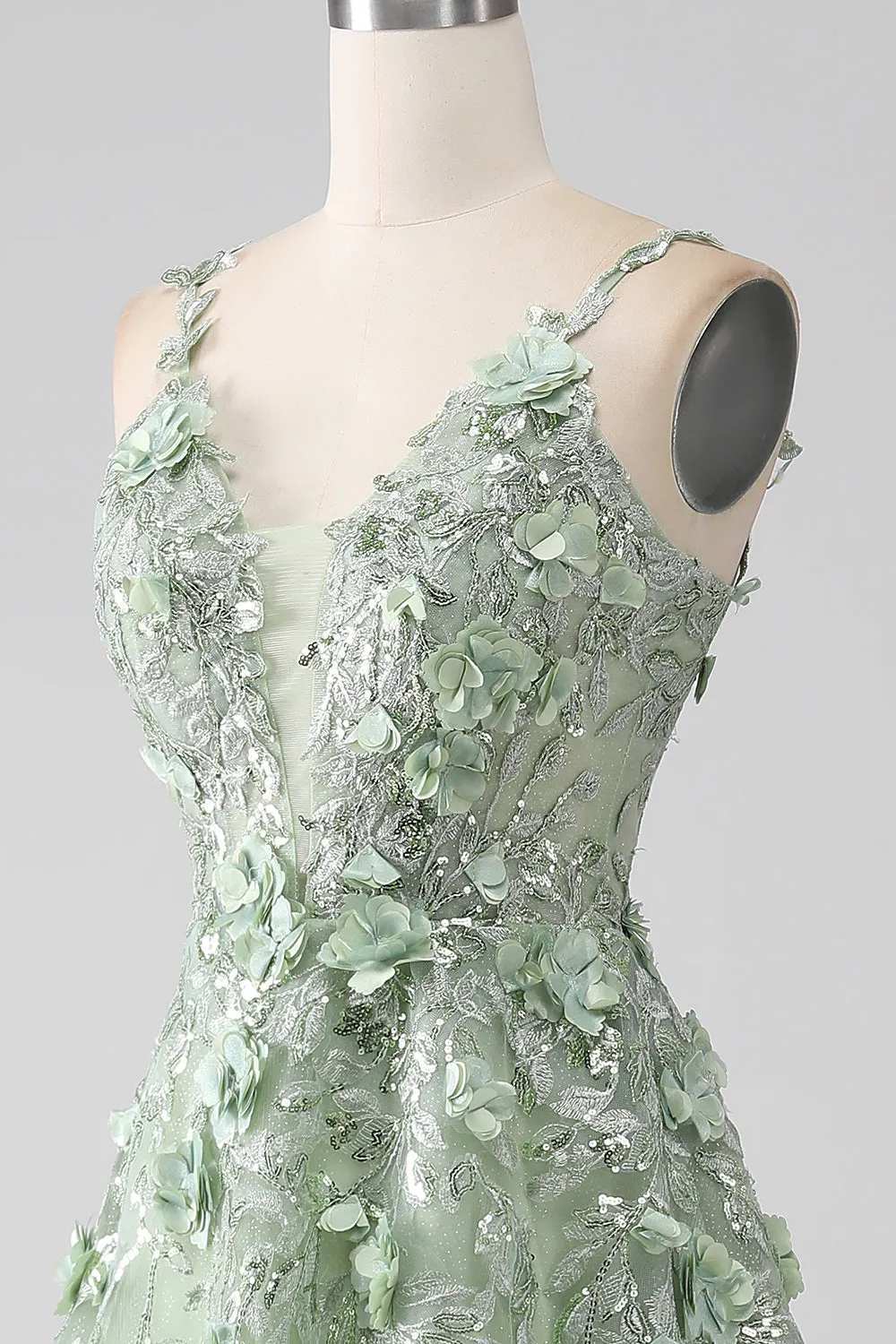 Sage A-Line Maniche staccabili lungo Corsetto Abito da ballo con fiori
