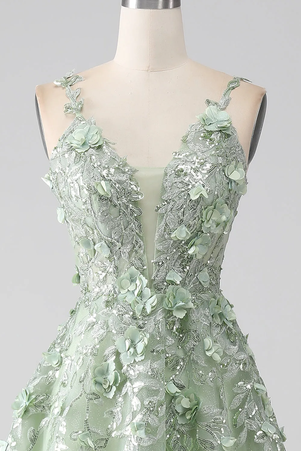 Sage A-Line Maniche staccabili lungo Corsetto Abito da ballo con fiori