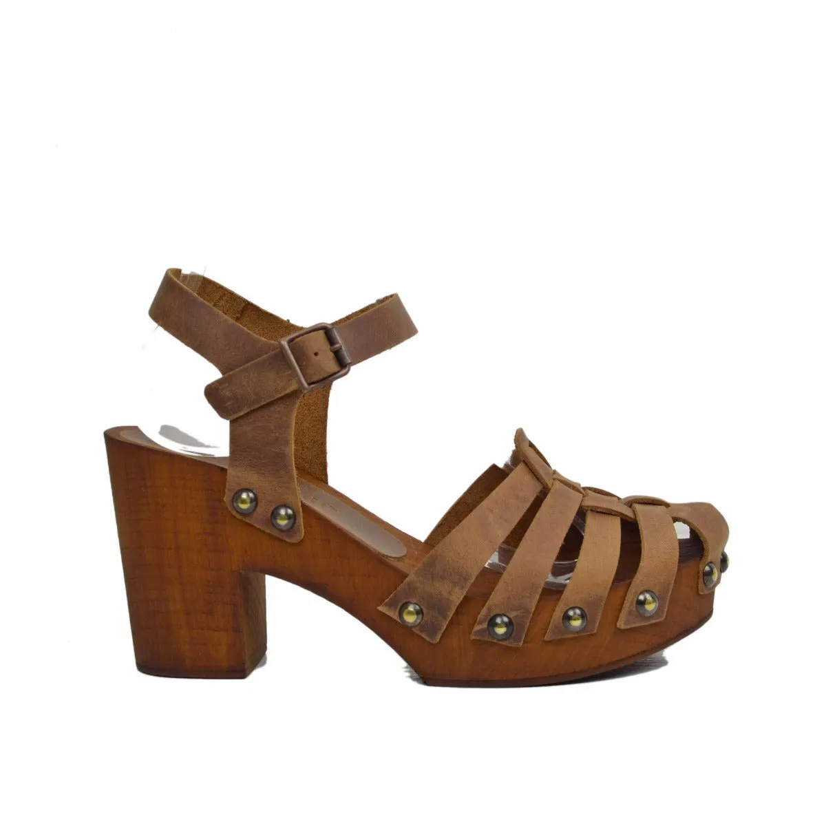 Sandali a Ragnetto in Pelle Ingrassata Vintage Camel Made in Italy