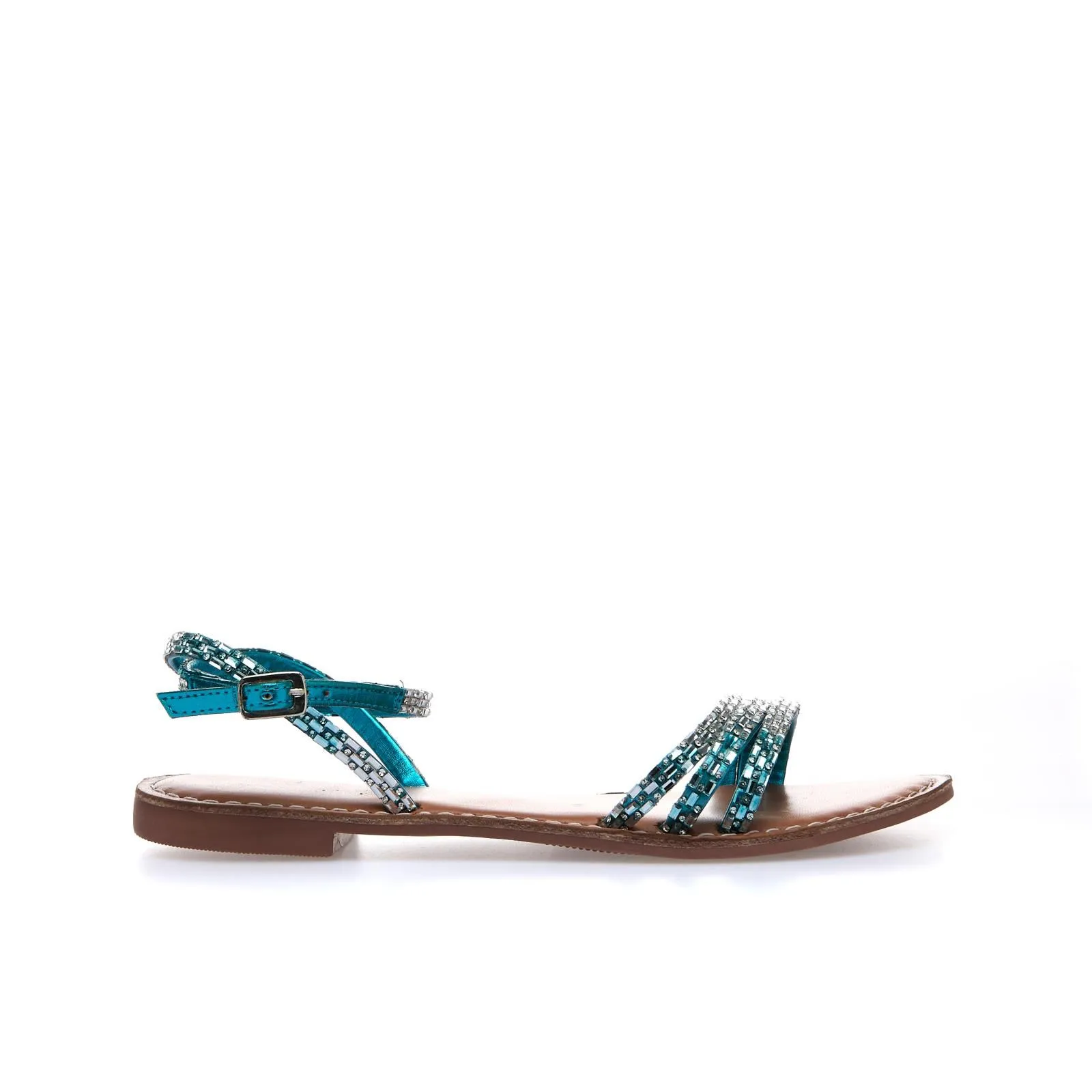 Sandali bassi azzuri in pelle con cinturino
