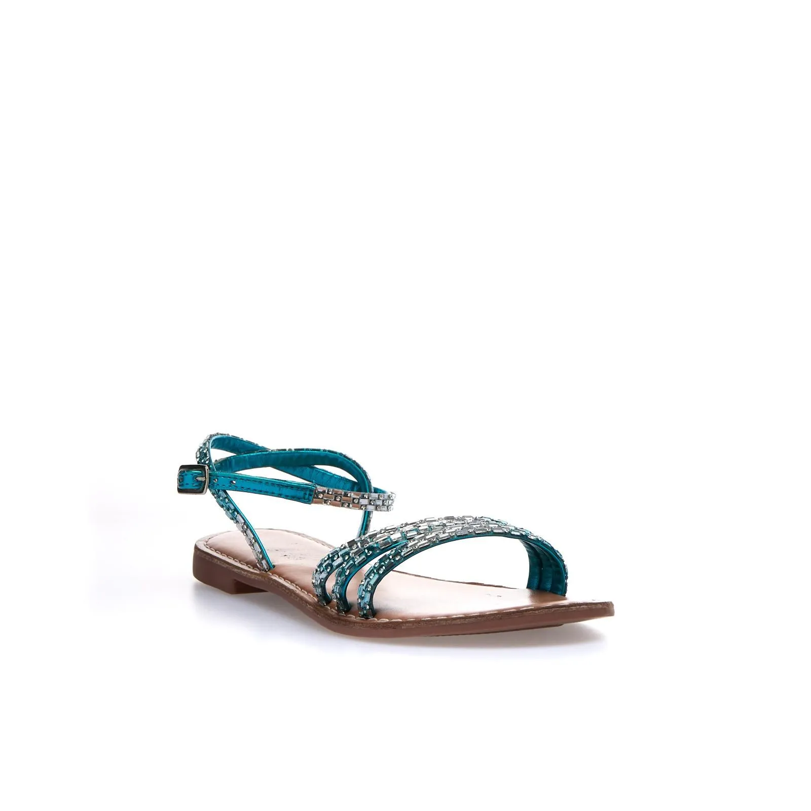 Sandali bassi azzuri in pelle con cinturino