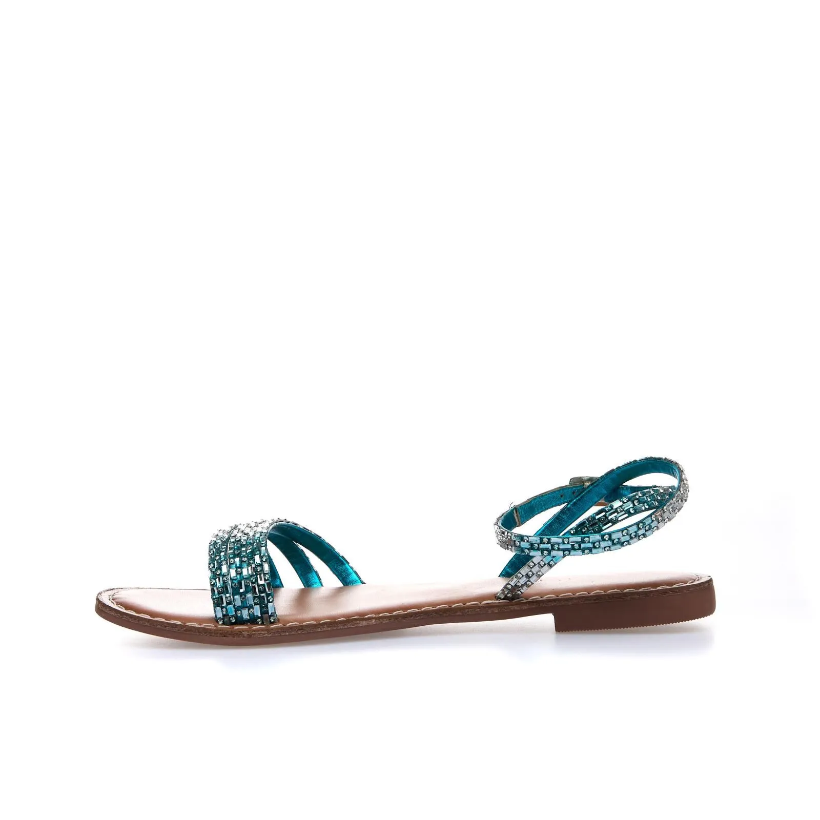 Sandali bassi azzuri in pelle con cinturino