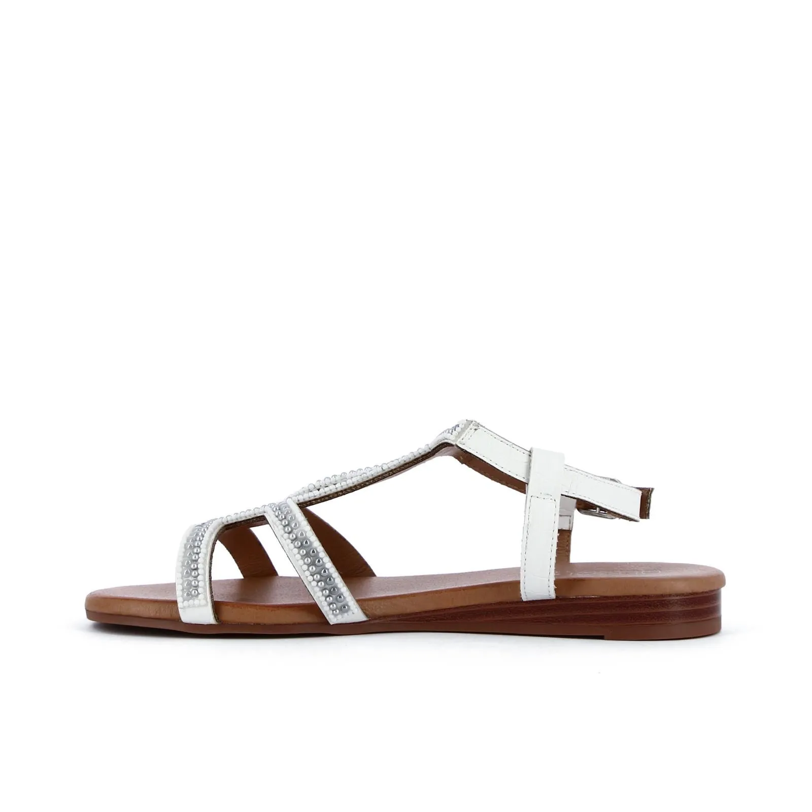 Sandali bassi bianchi con perle e strass