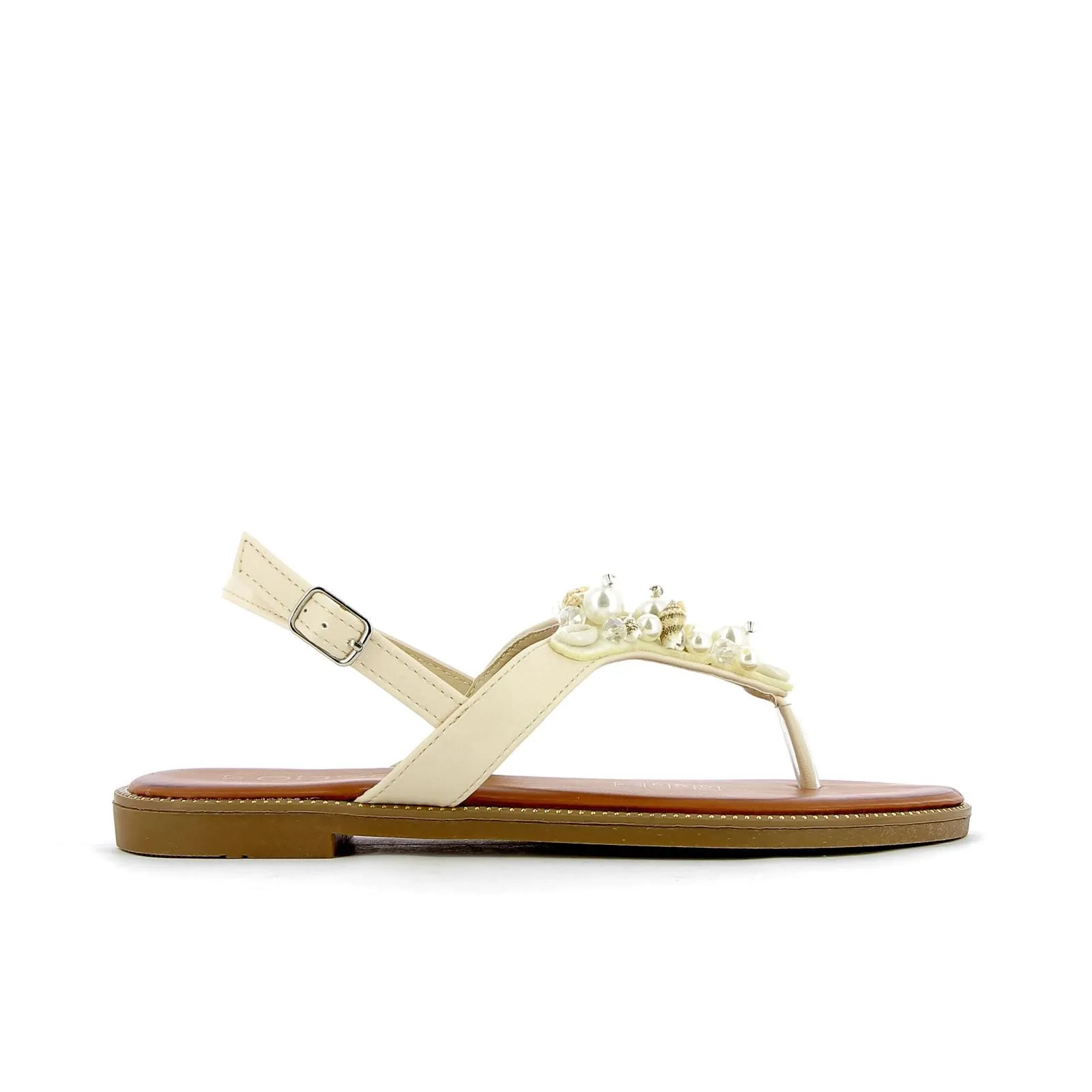 Sandali bassi bianchi infradito con perline