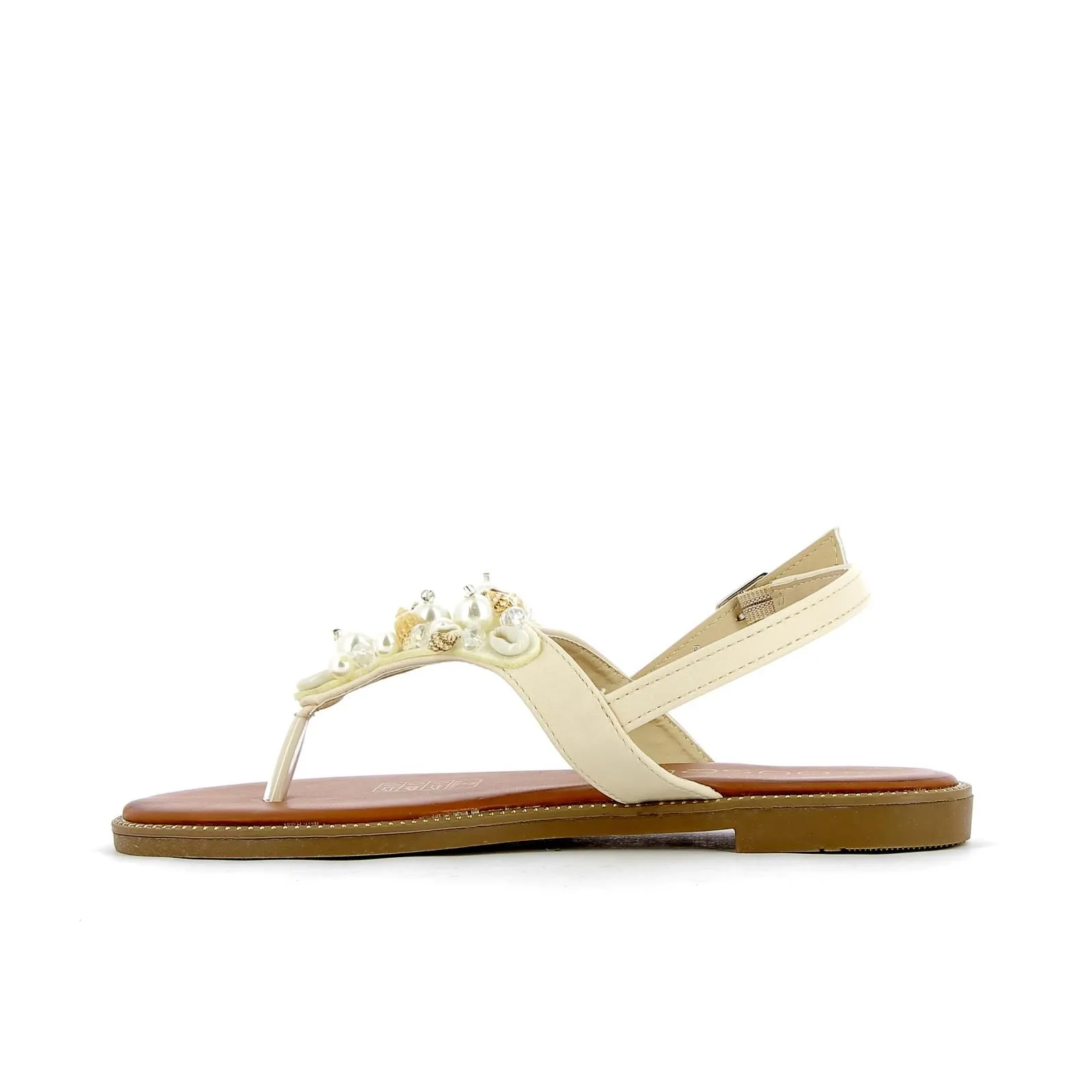 Sandali bassi bianchi infradito con perline