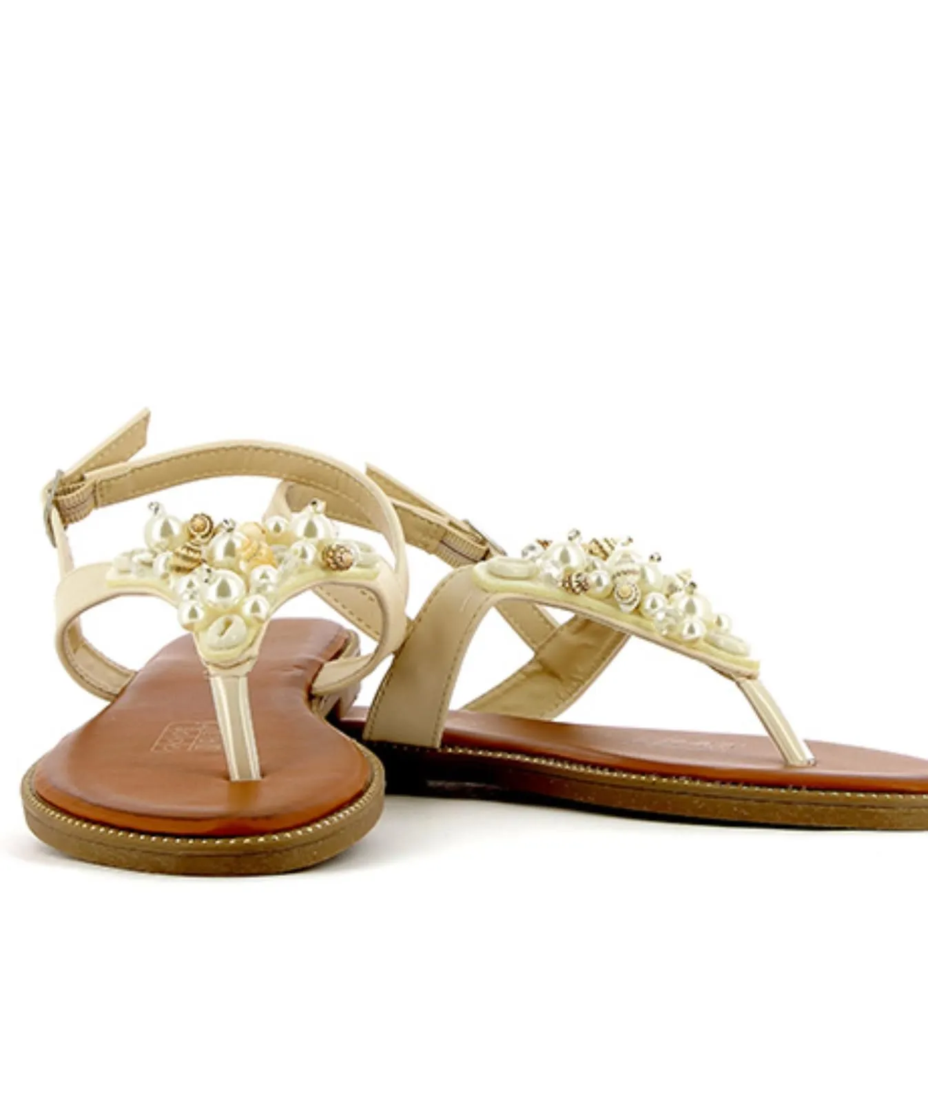 Sandali bassi bianchi infradito con perline